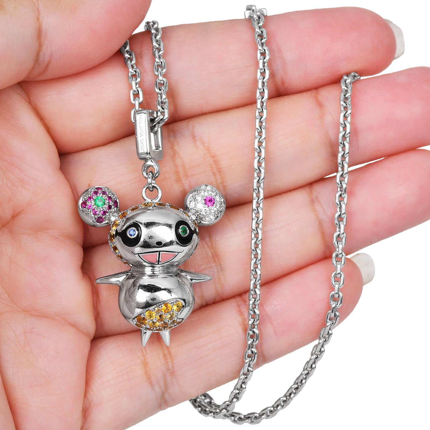 Louis Vuitton 18K Takashi Murakami Diamond Panda Pendant Necklace For Sale 1