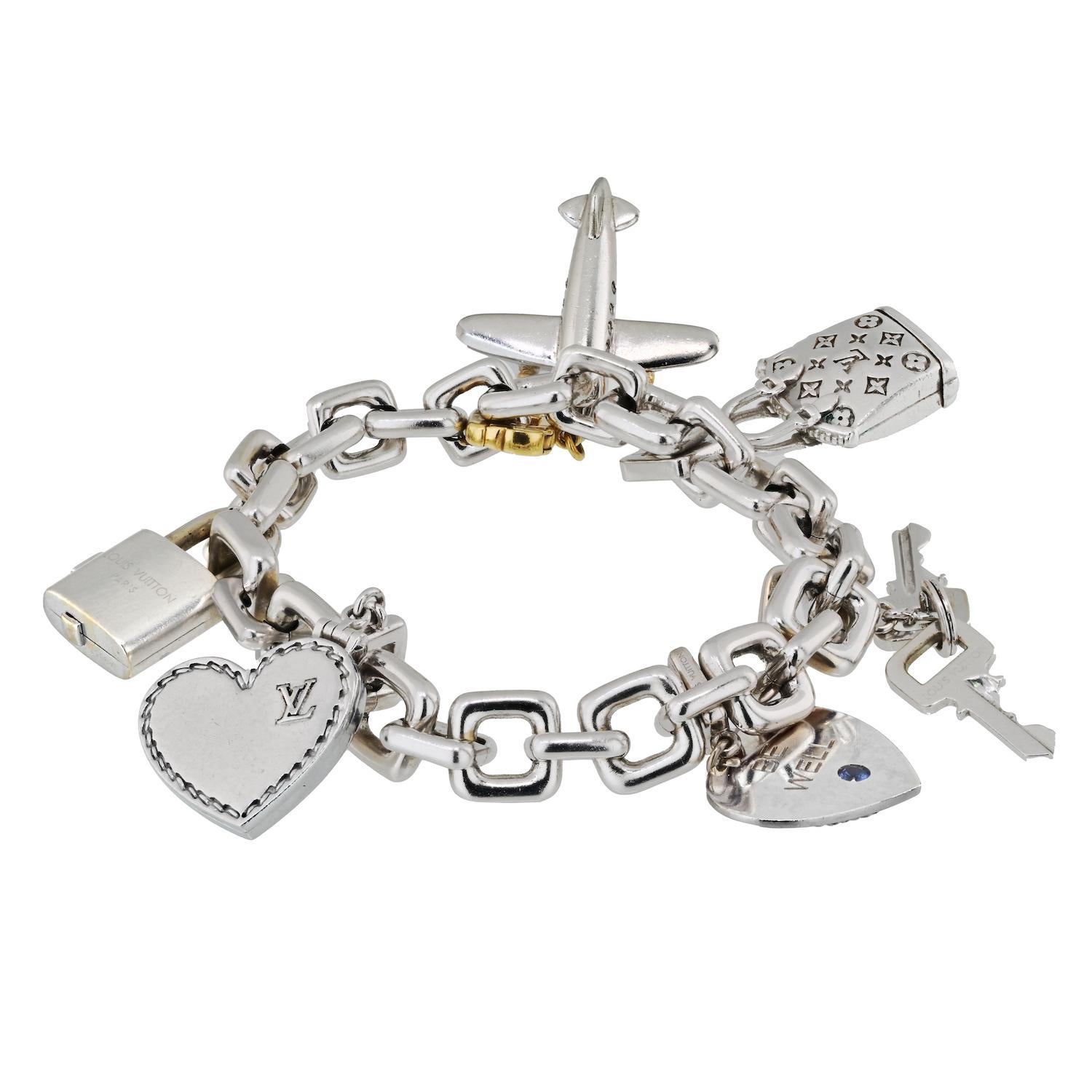 Modern Louis Vuitton 18K White Gold 6 Charm Link Bracelet