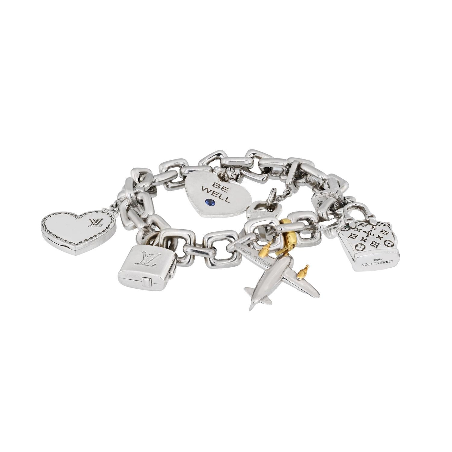 Louis Vuitton 18K White Gold 6 Charm Link Bracelet In Excellent Condition In New York, NY