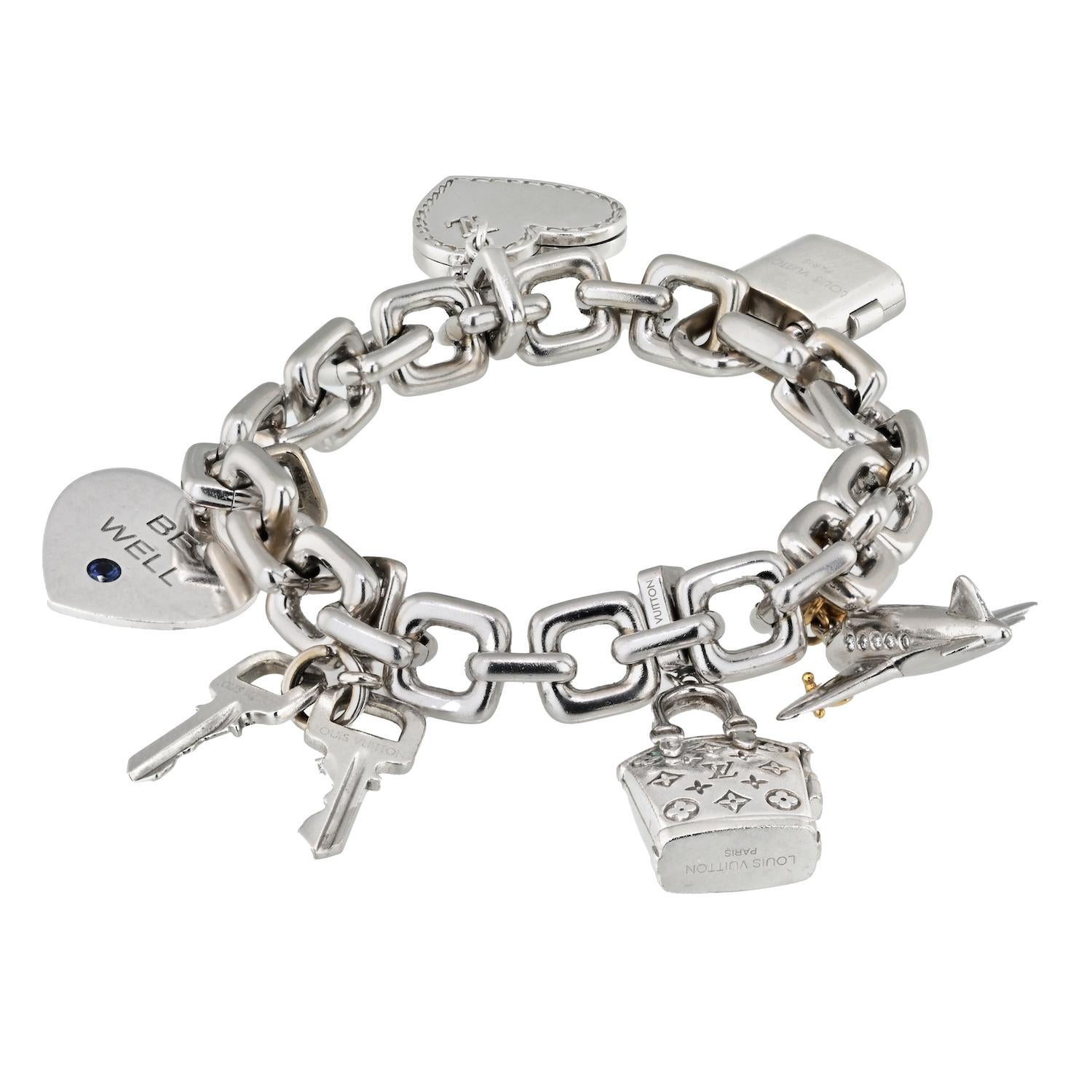 Women's Louis Vuitton 18K White Gold 6 Charm Link Bracelet
