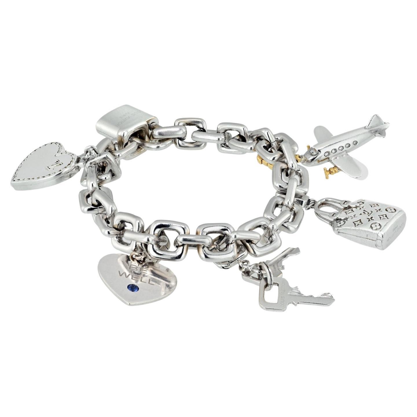 Louis Vuitton 18K White Gold 6 Charm Link Bracelet