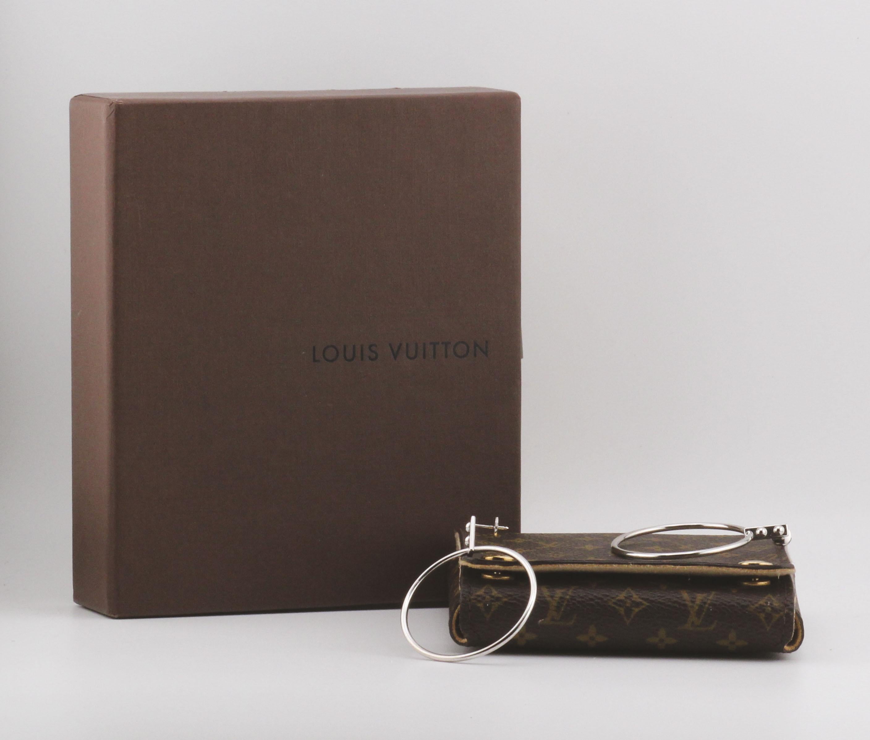 Louis Vuitton 18K White Gold Drop Hoop Earrings For Sale 2