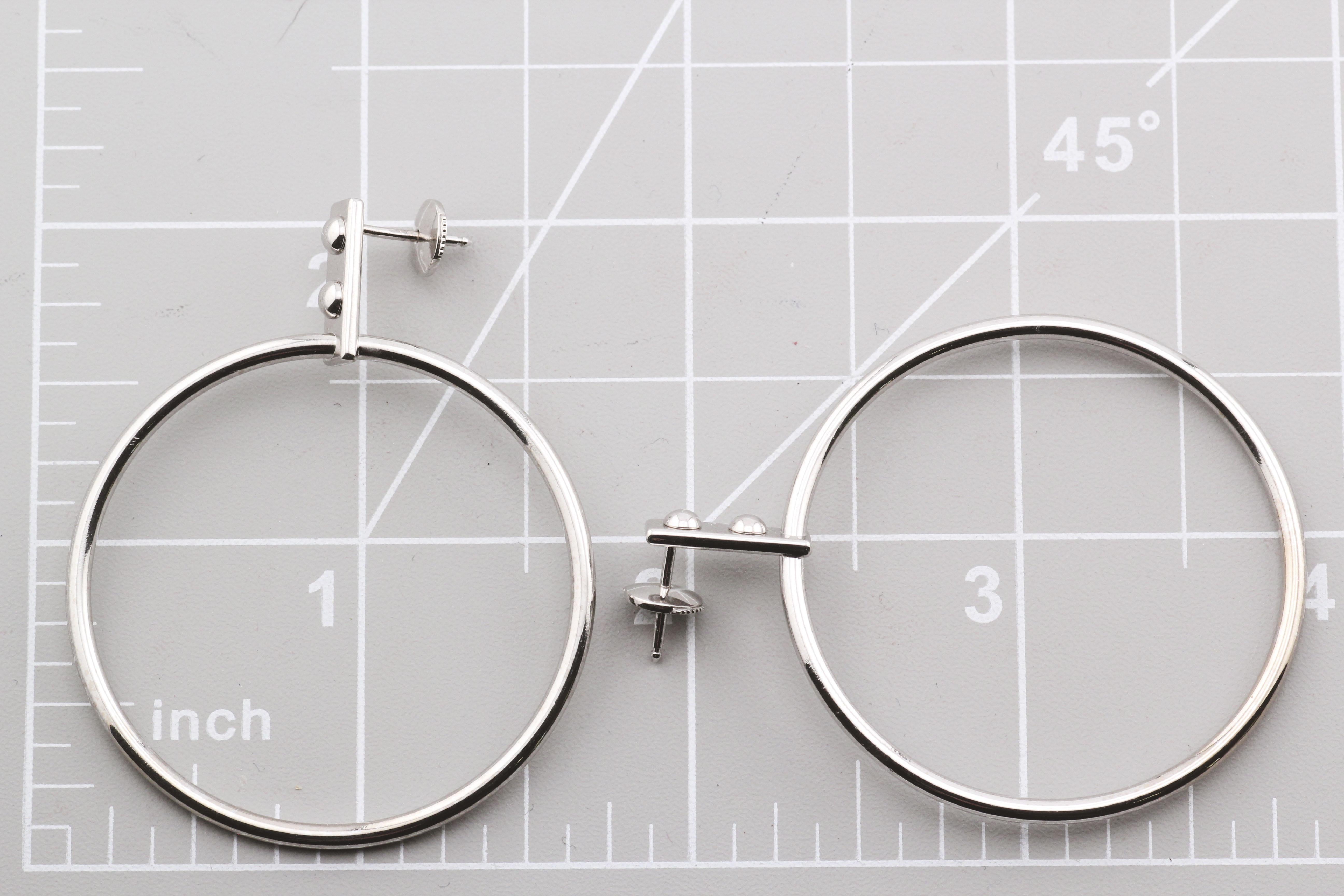 Louis Vuitton 18K White Gold Drop Hoop Earrings For Sale 3
