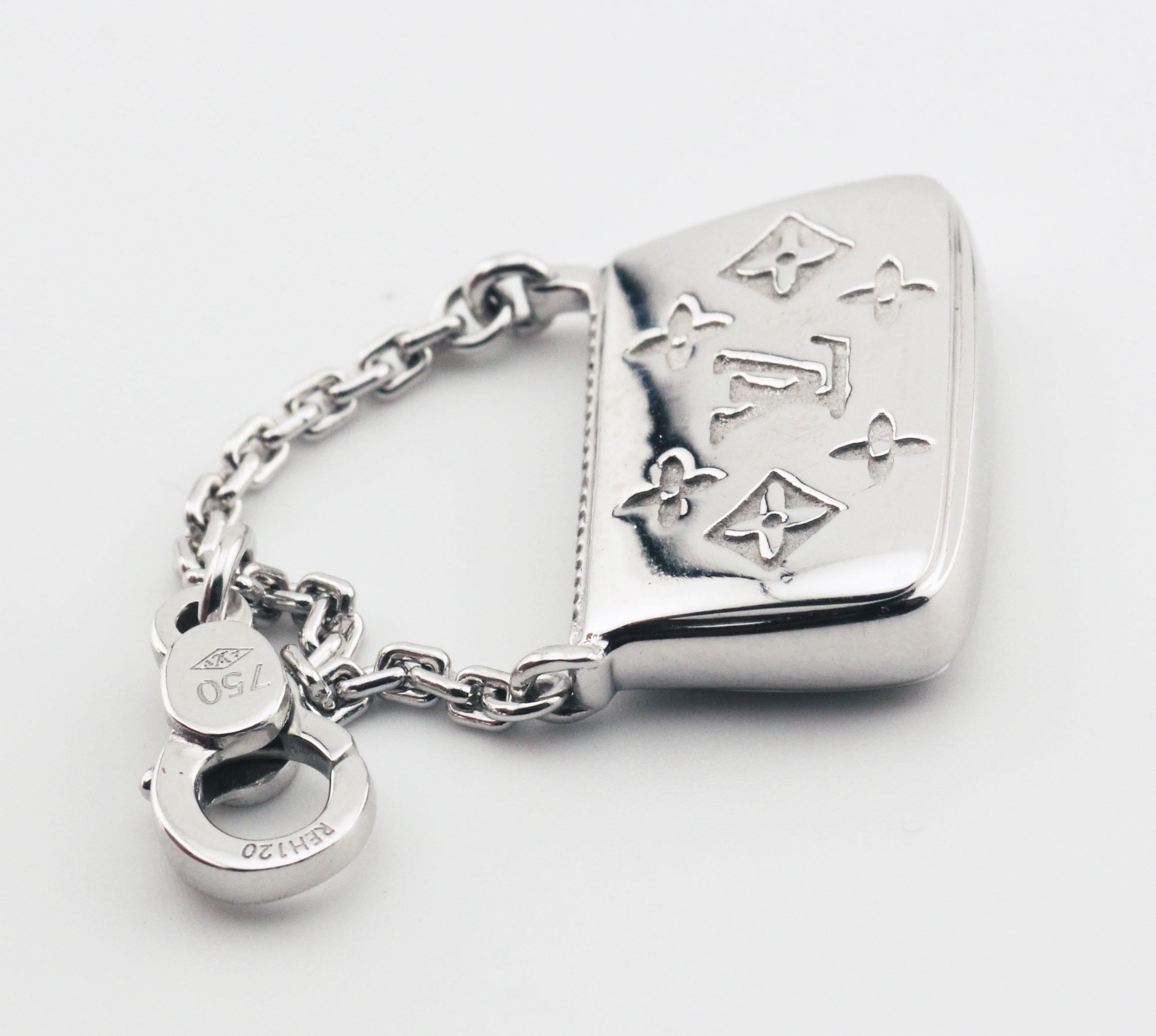 Women's Louis Vuitton 18K White Gold Purse Charm Pendant For Sale