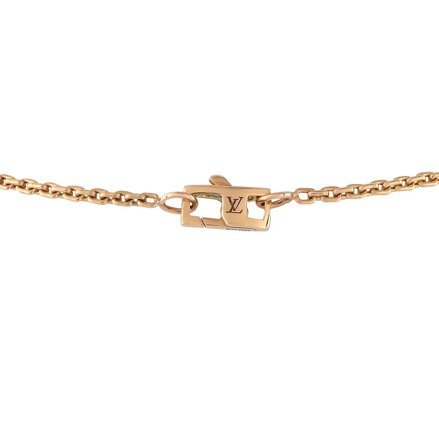 Round Cut Louis Vuitton 18K Yellow Gold 0.14ct Diamond V Heart Necklace For Sale
