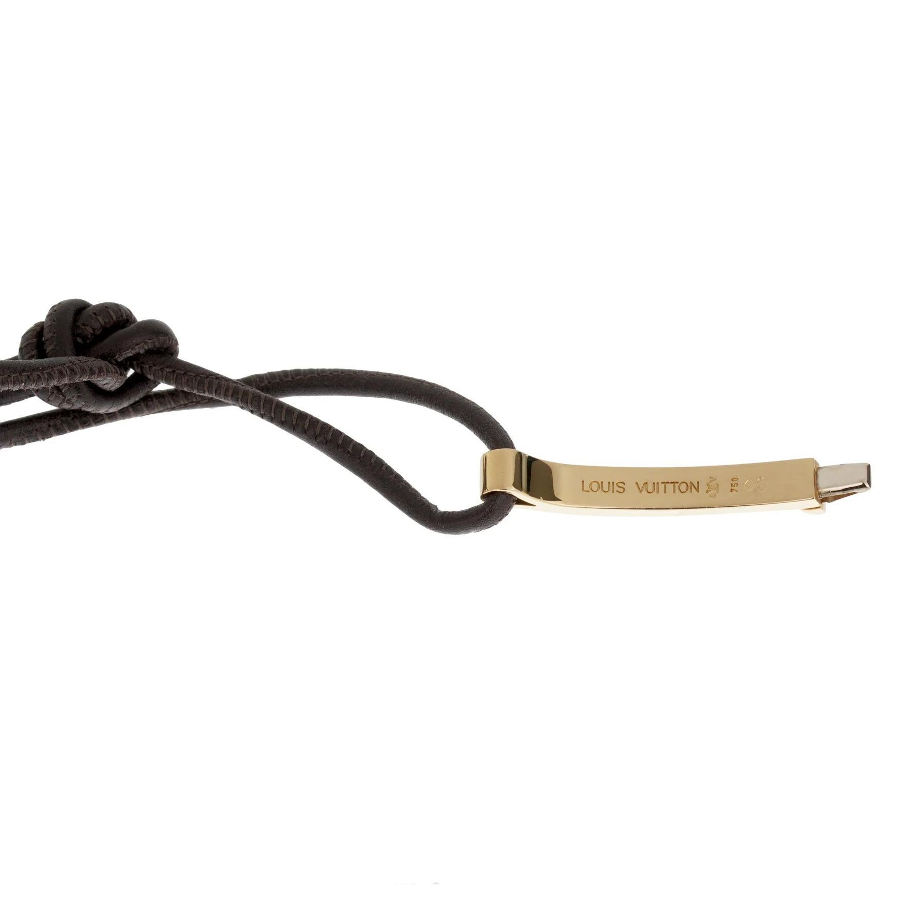 Louis Vuitton 18k Yellow Gold Bangle Leather Bracelet In Excellent Condition For Sale In Feasterville, PA