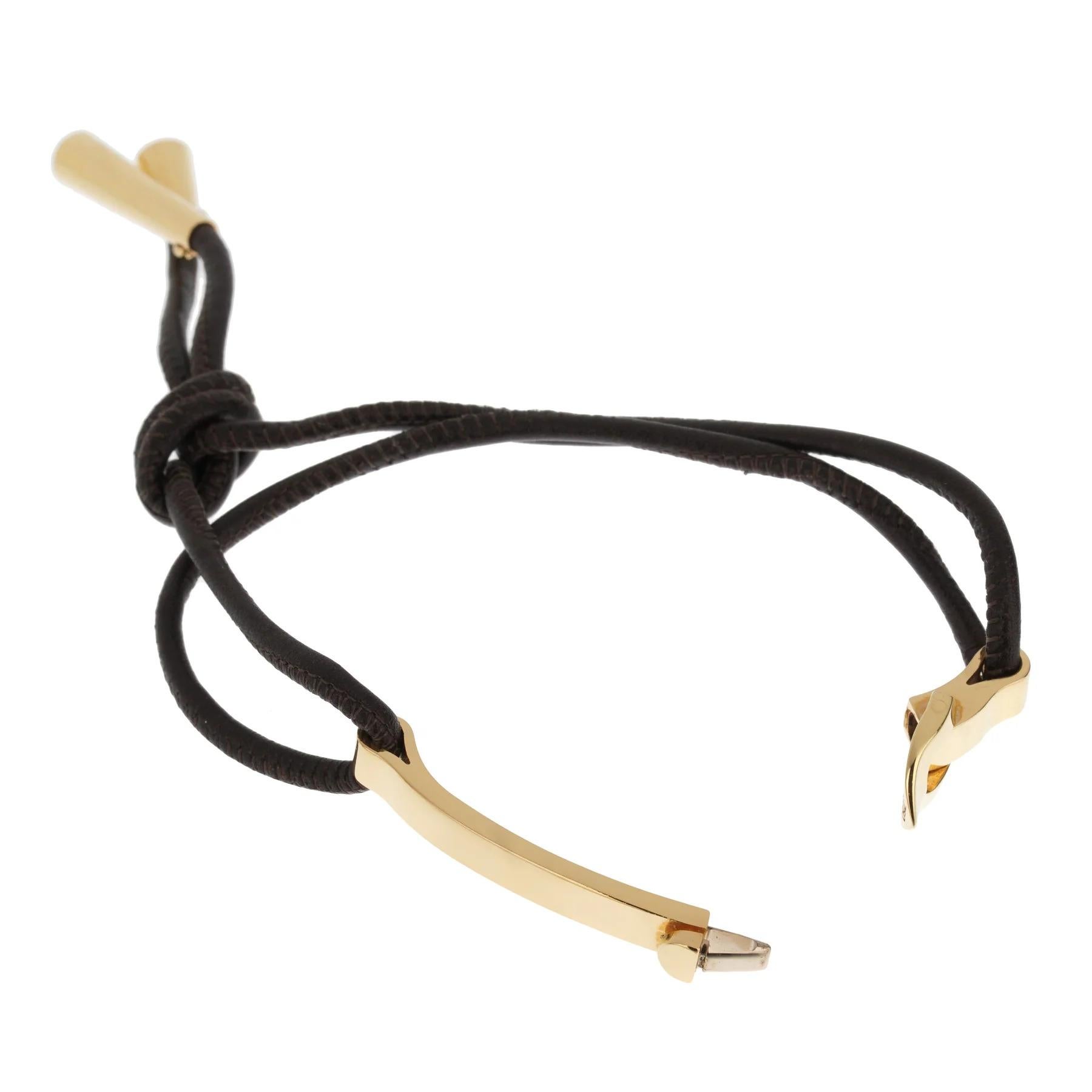 Women's or Men's Louis Vuitton 18k Yellow Gold Bangle Leather Bracelet For Sale