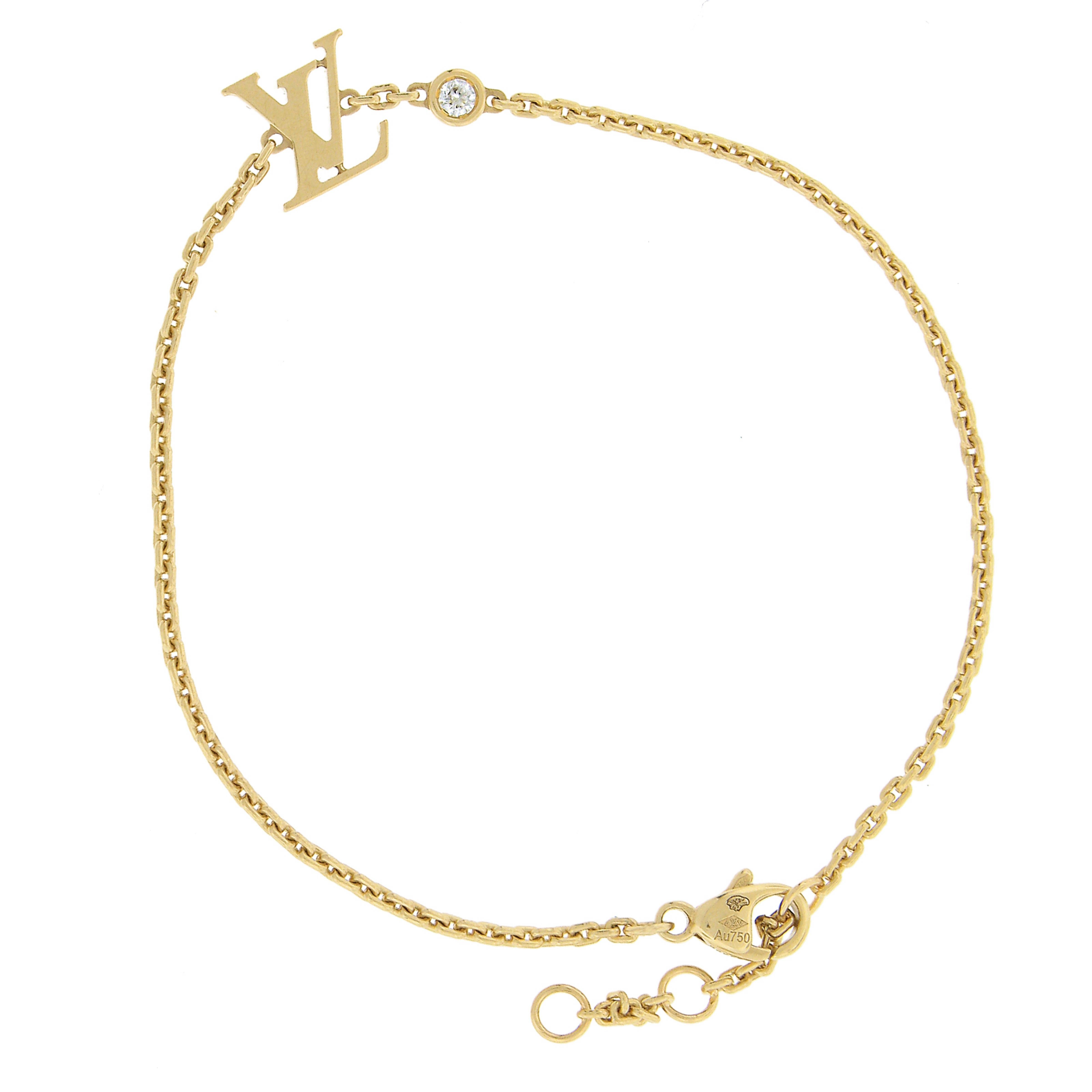 Louis Vuitton 18k Yellow Gold Bezel Diamond Monogram Cable Link Bracelet In Excellent Condition In Montclair, NJ