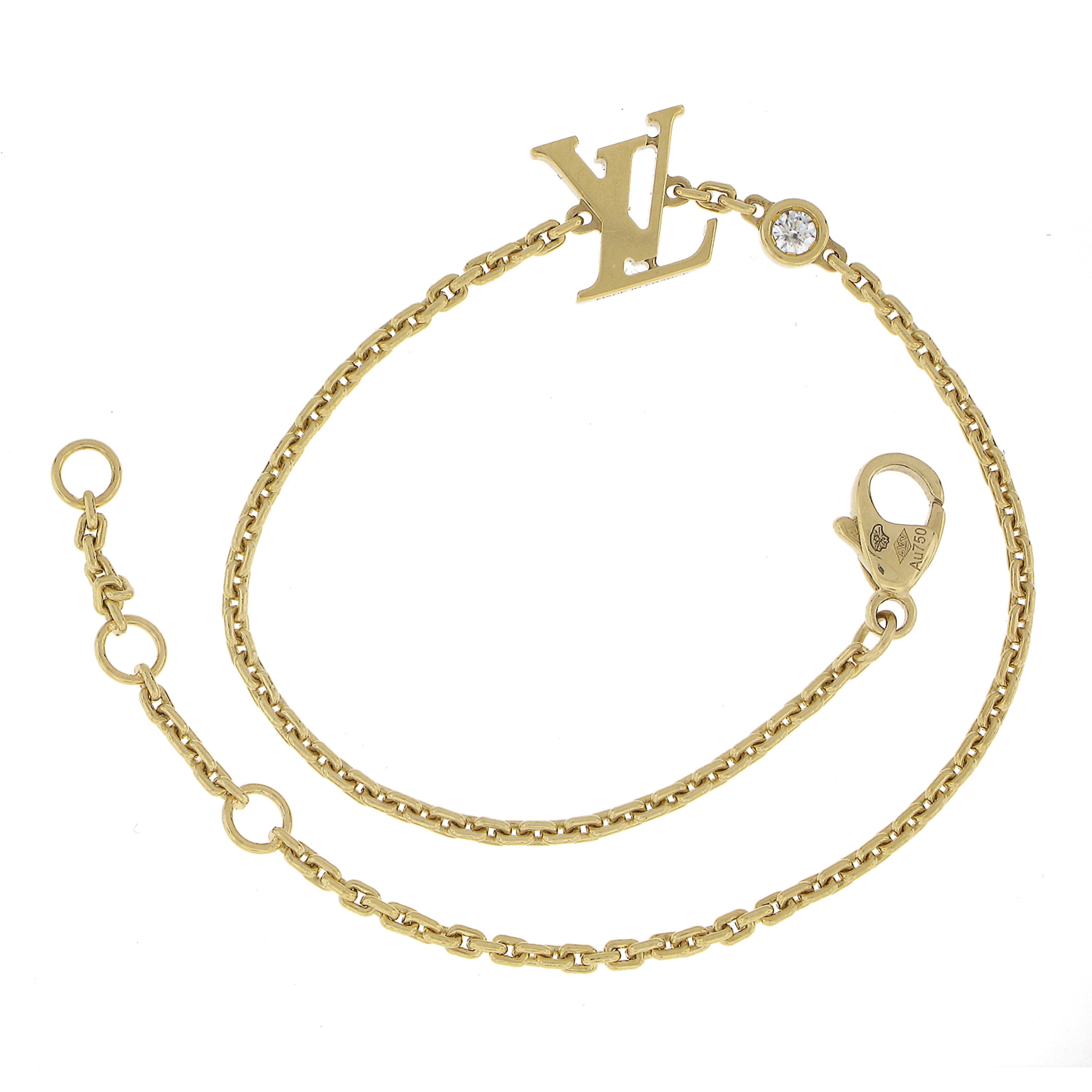 Women's Louis Vuitton 18k Yellow Gold Bezel Diamond Monogram Cable Link Bracelet