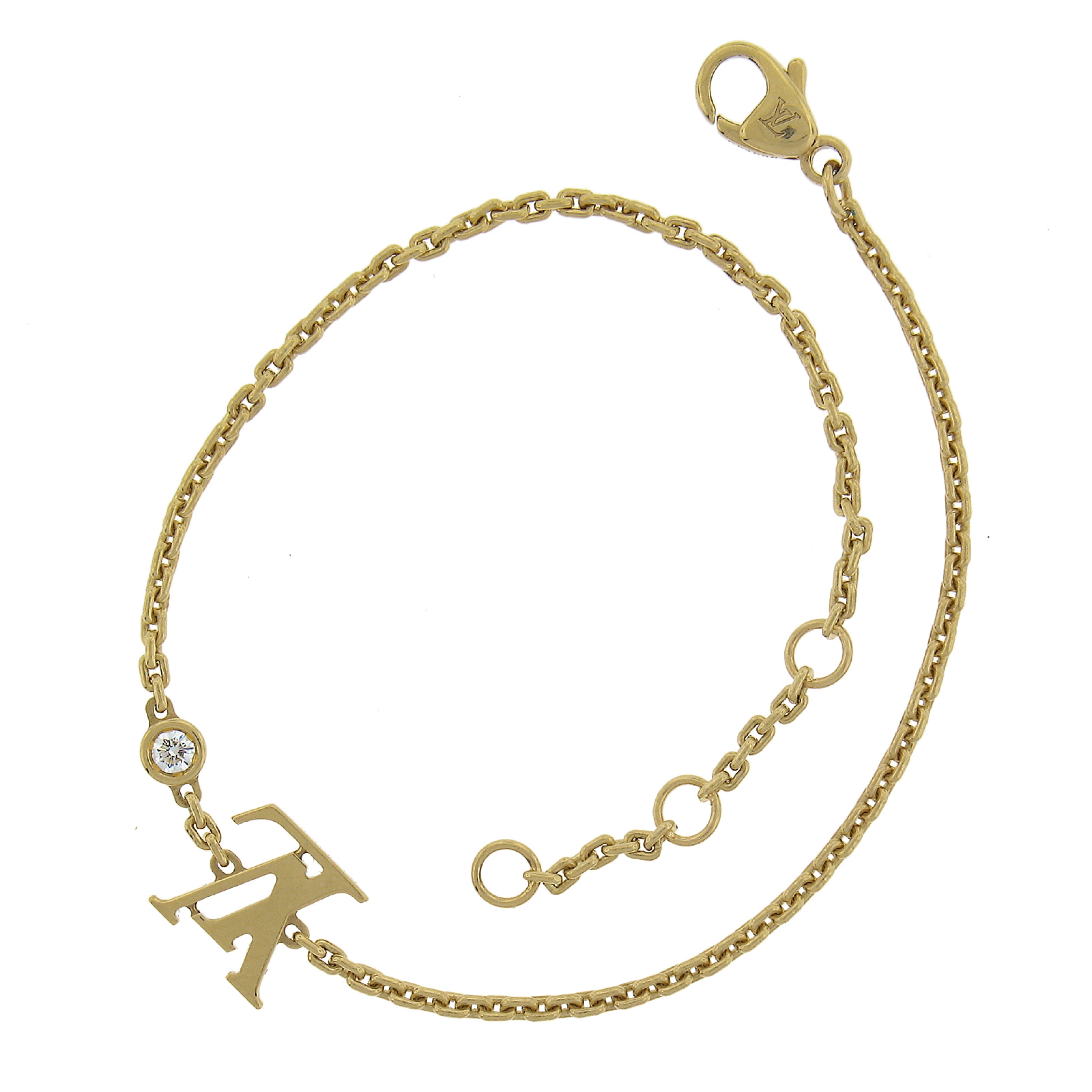 Louis Vuitton 18k Yellow Gold Bezel Diamond Monogram Cable Link Bracelet 1