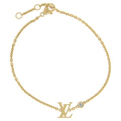 Louis Vuitton 18k Yellow Gold Bezel Diamond Monogram Cable Link Bracelet