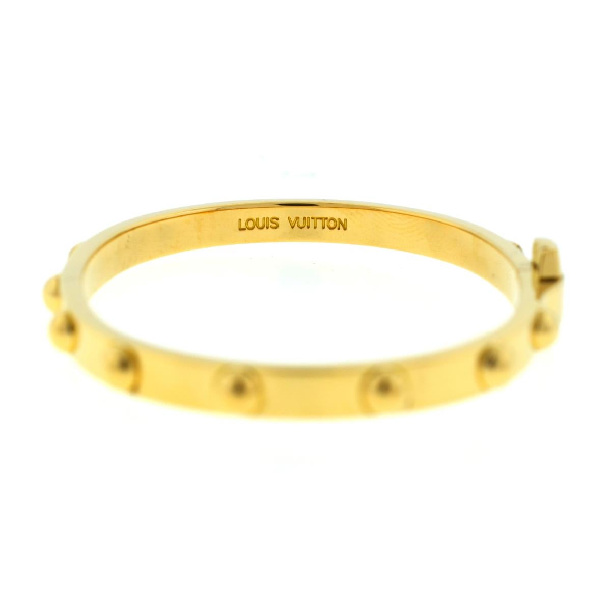 Louis Vuitton 18 Karat Yellow Gold Diamond Clous Bangle Bracelet In Excellent Condition In Boca Raton, FL