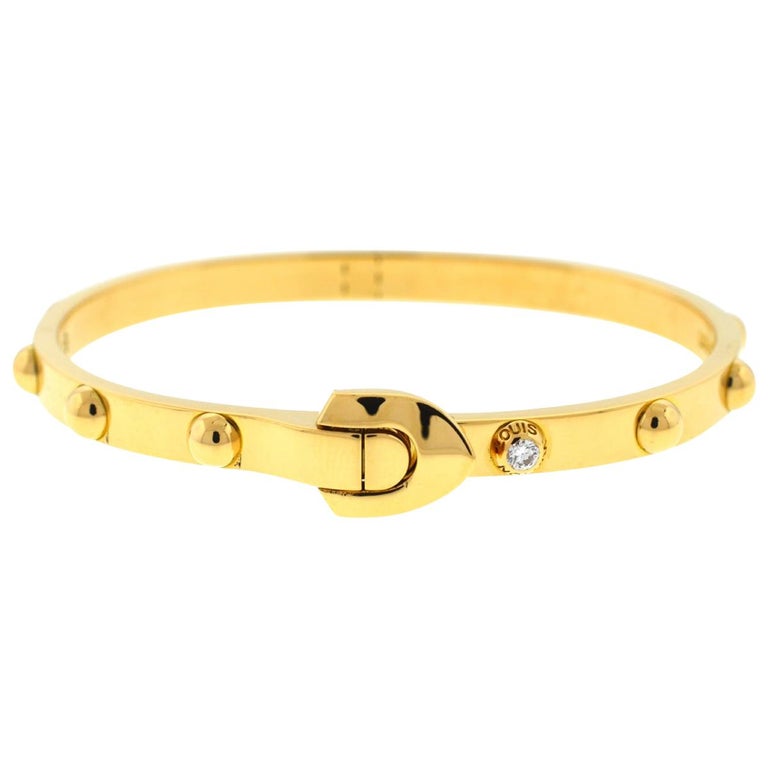 Louis Vuitton 18 Karat Yellow Gold Diamond Clous Bangle Bracelet at