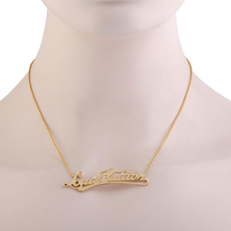 Louis Vuitton 18 Karat Yellow Gold Diamond Signature Name Plate Necklace