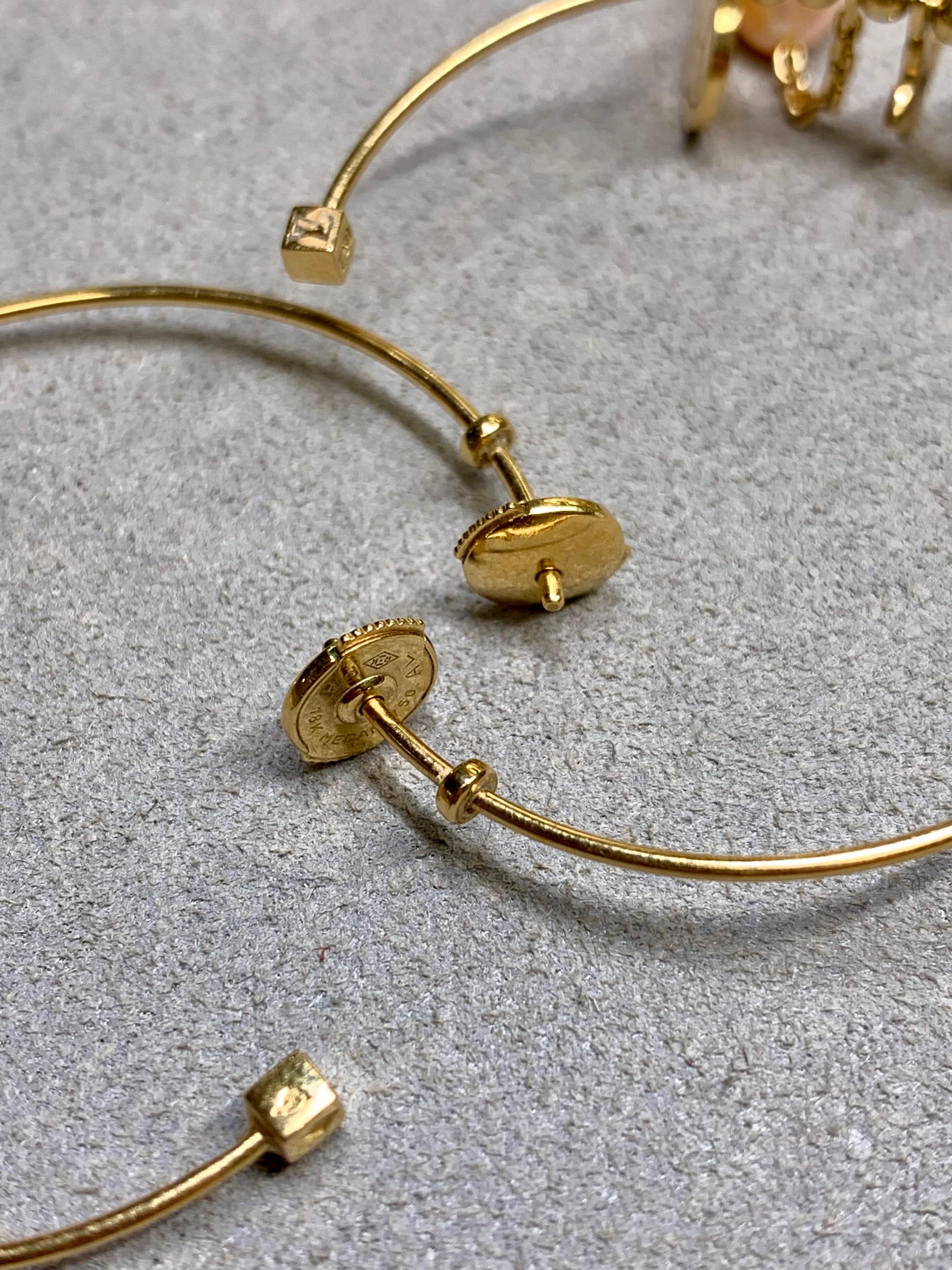 Contemporary Louis Vuitton 18K Yellow Gold Monogram Lock Key Pearl Large Hoop Earrings. For Sale