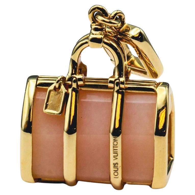 Louis Vuitton 18k Yellow Gold Rose Quartz Keepall Bag Charm Pendant For Sale