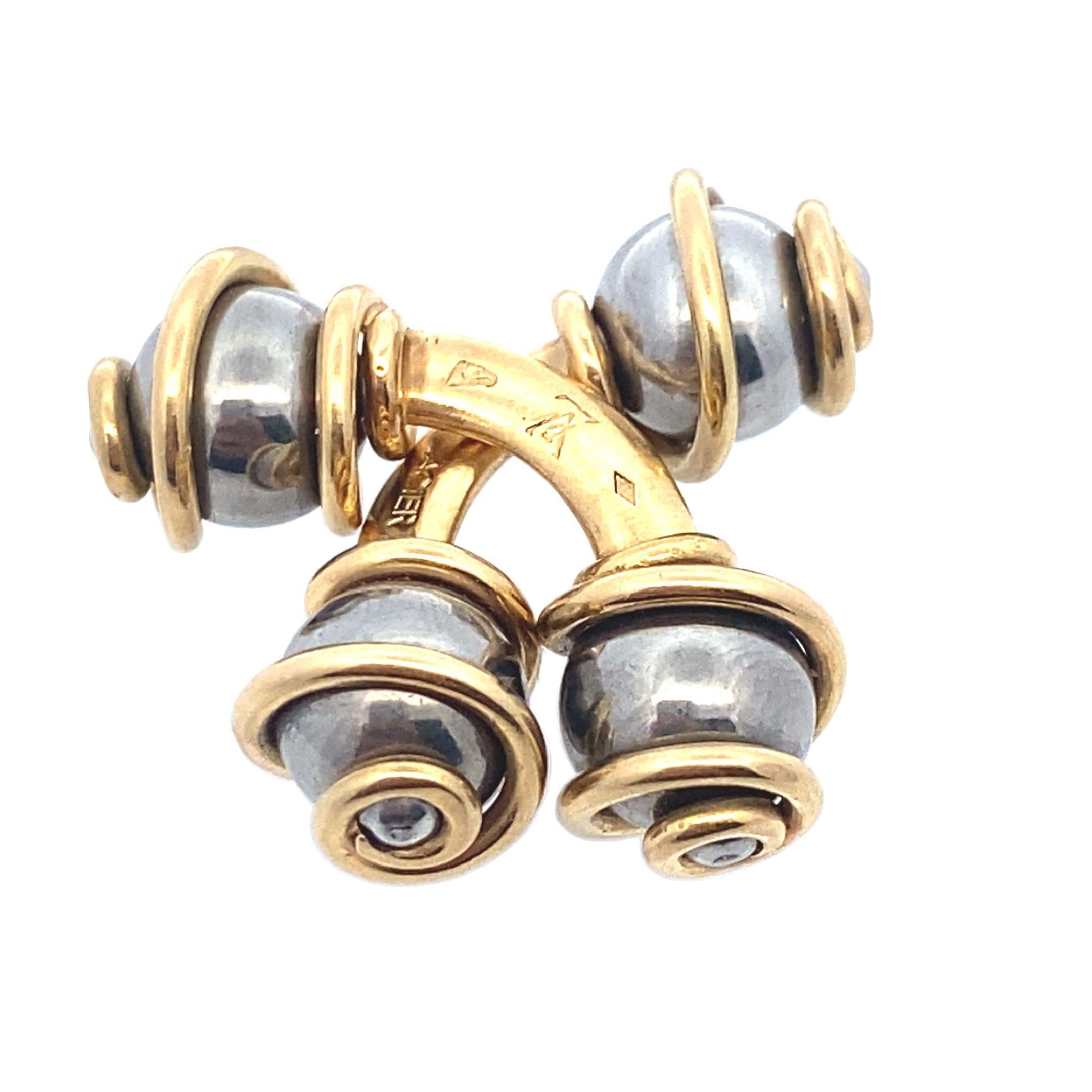 LOUIS VUITTON 18kt Gold and Stainless Steel Cufflinks In Excellent Condition For Sale In Aventura, FL