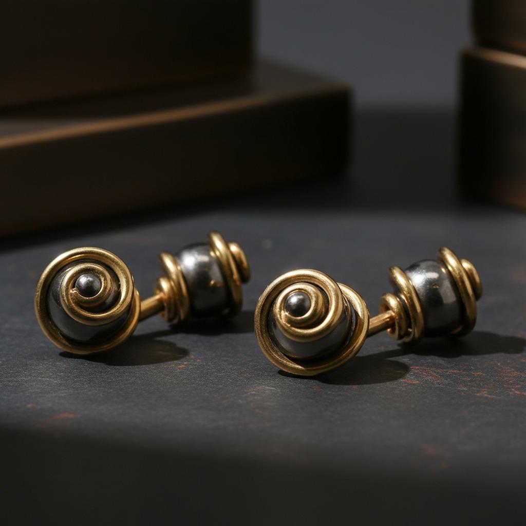 LOUIS VUITTON 18kt Gold and Stainless Steel Cufflinks For Sale at