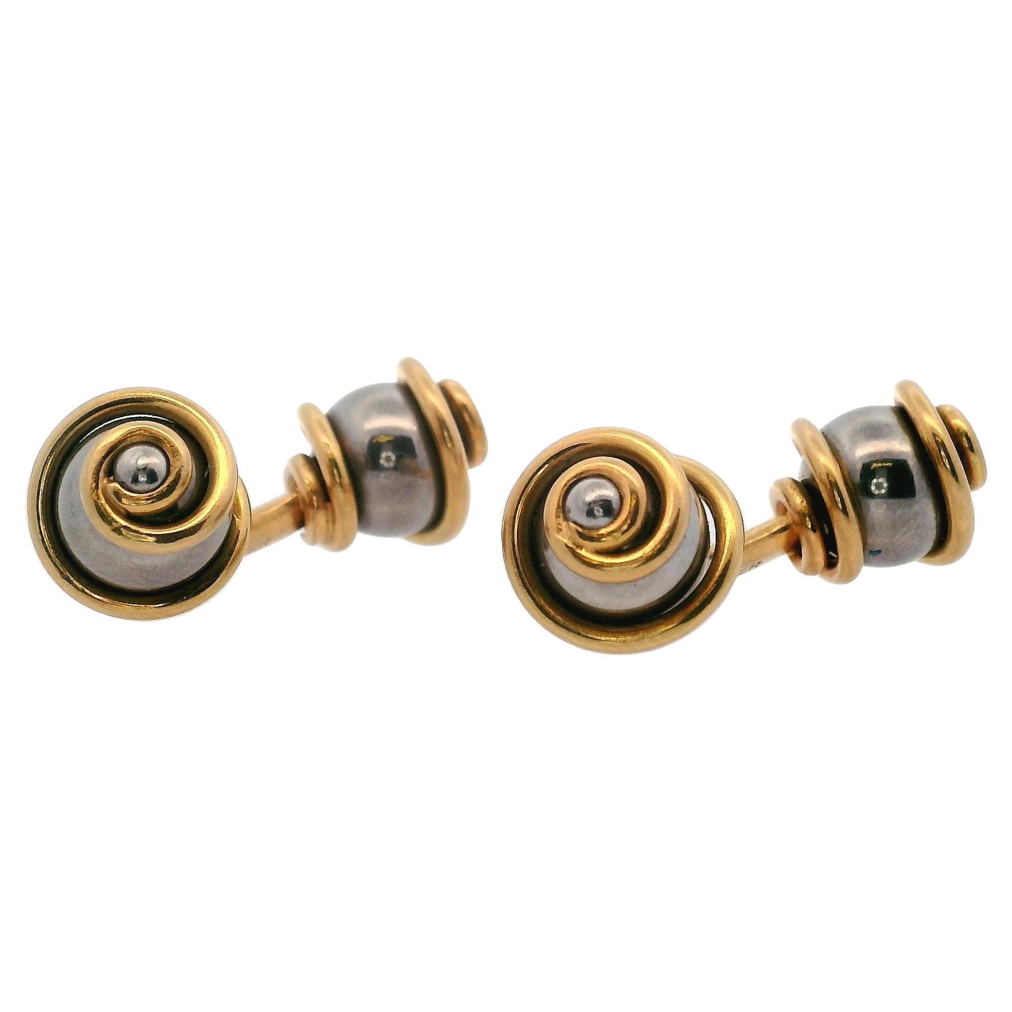 LOUIS VUITTON 18kt Gold and Stainless Steel Cufflinks For Sale
