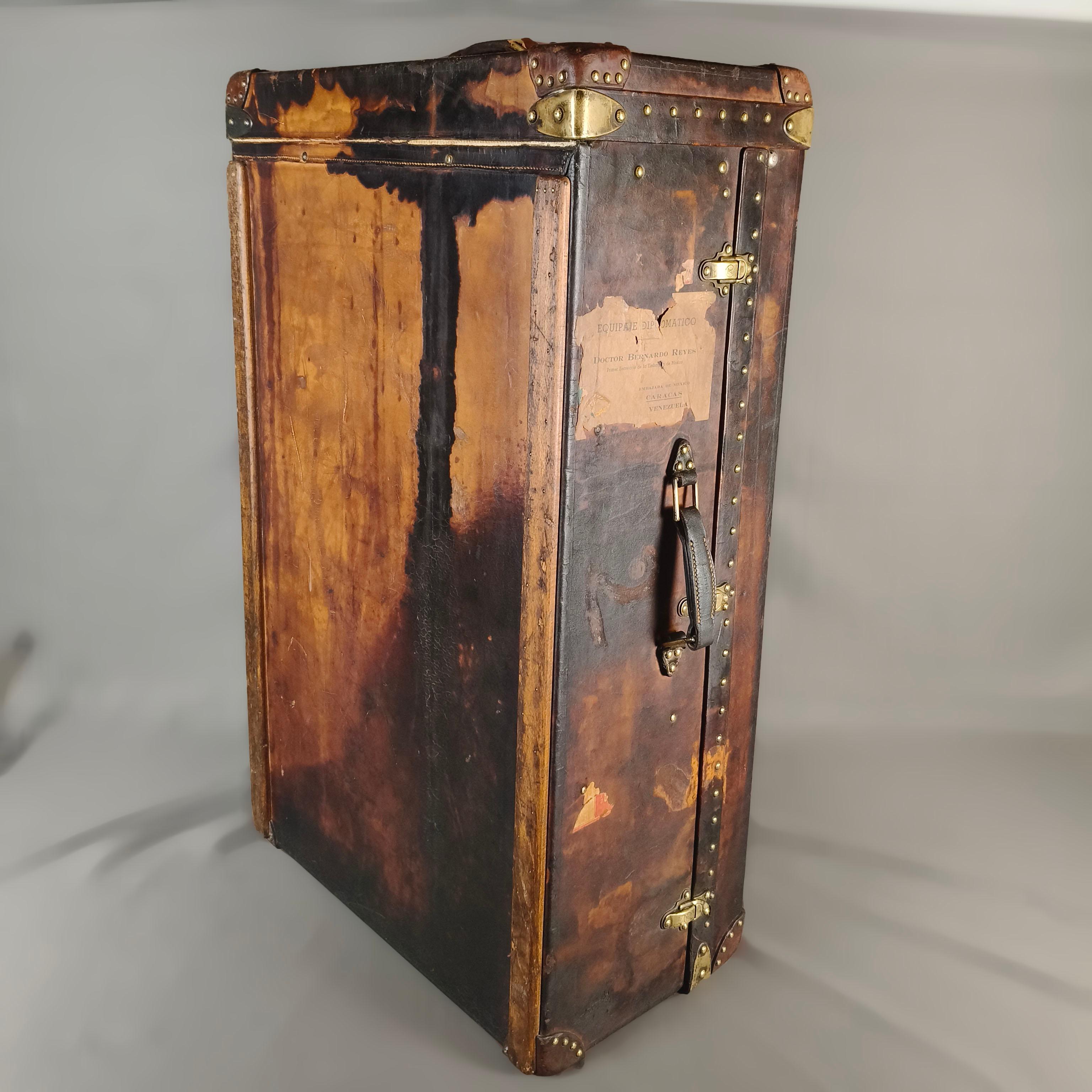 French Louis Vuitton 1930's Brown Leather Travel Trunk For Sale