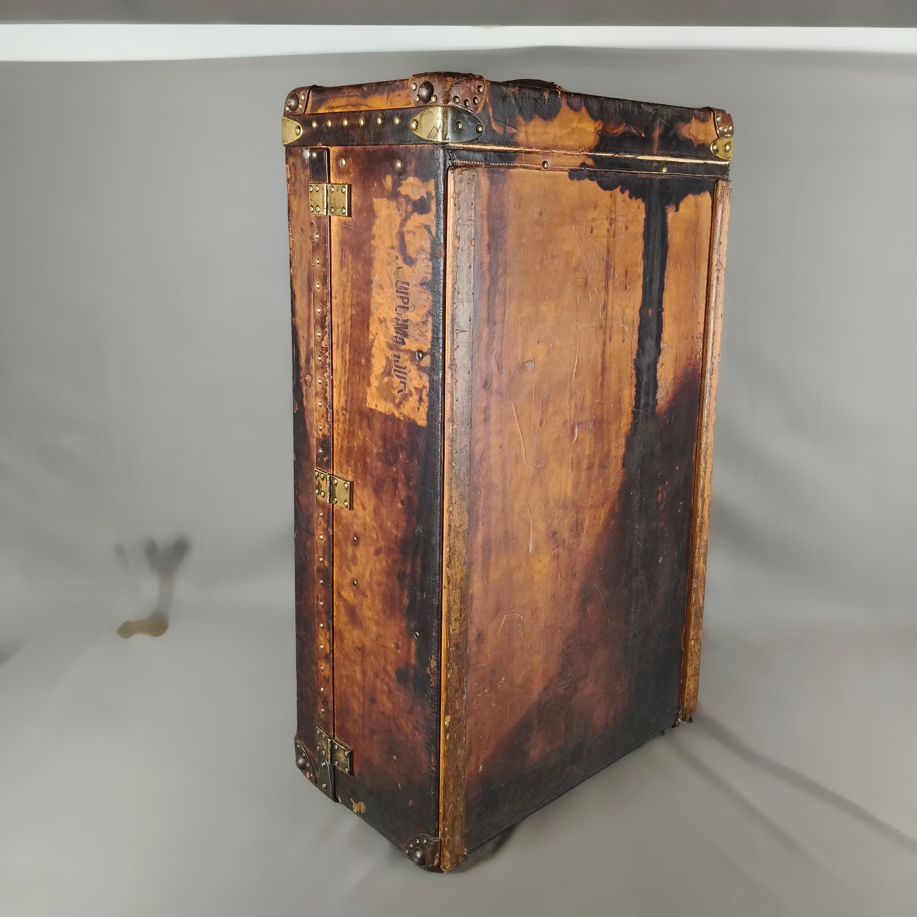 Mid-20th Century Louis Vuitton 1930's Brown Leather Travel Trunk For Sale