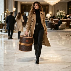 Louis Vuitton 1970s Monogram Wig Case Round Hat Trunk Travel Bag