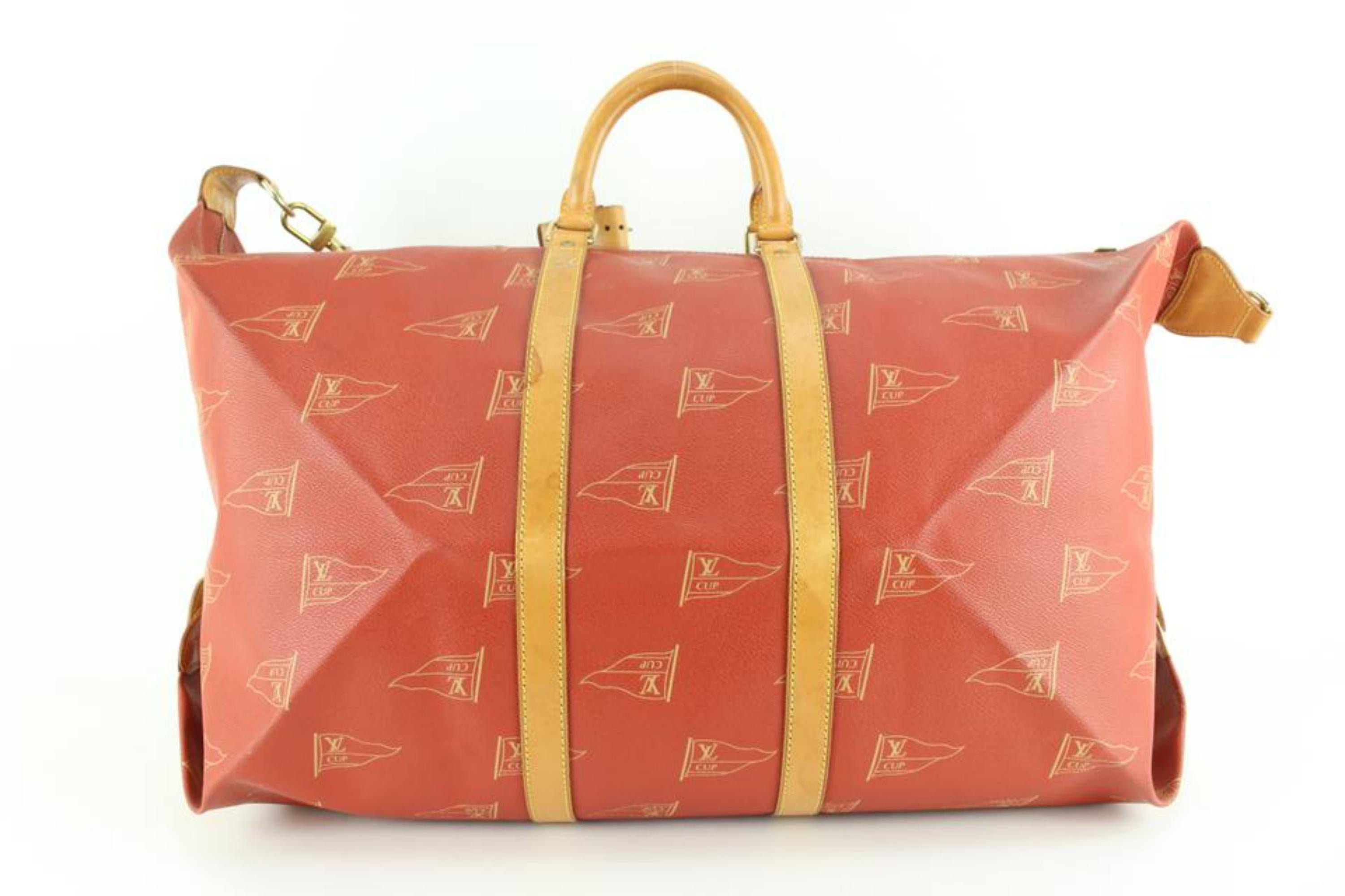 Louis Vuitton 1995 Lv Cup Red Monogram Abogani Keepall Bandouliere Kabul 41lv824 In Good Condition In Dix hills, NY