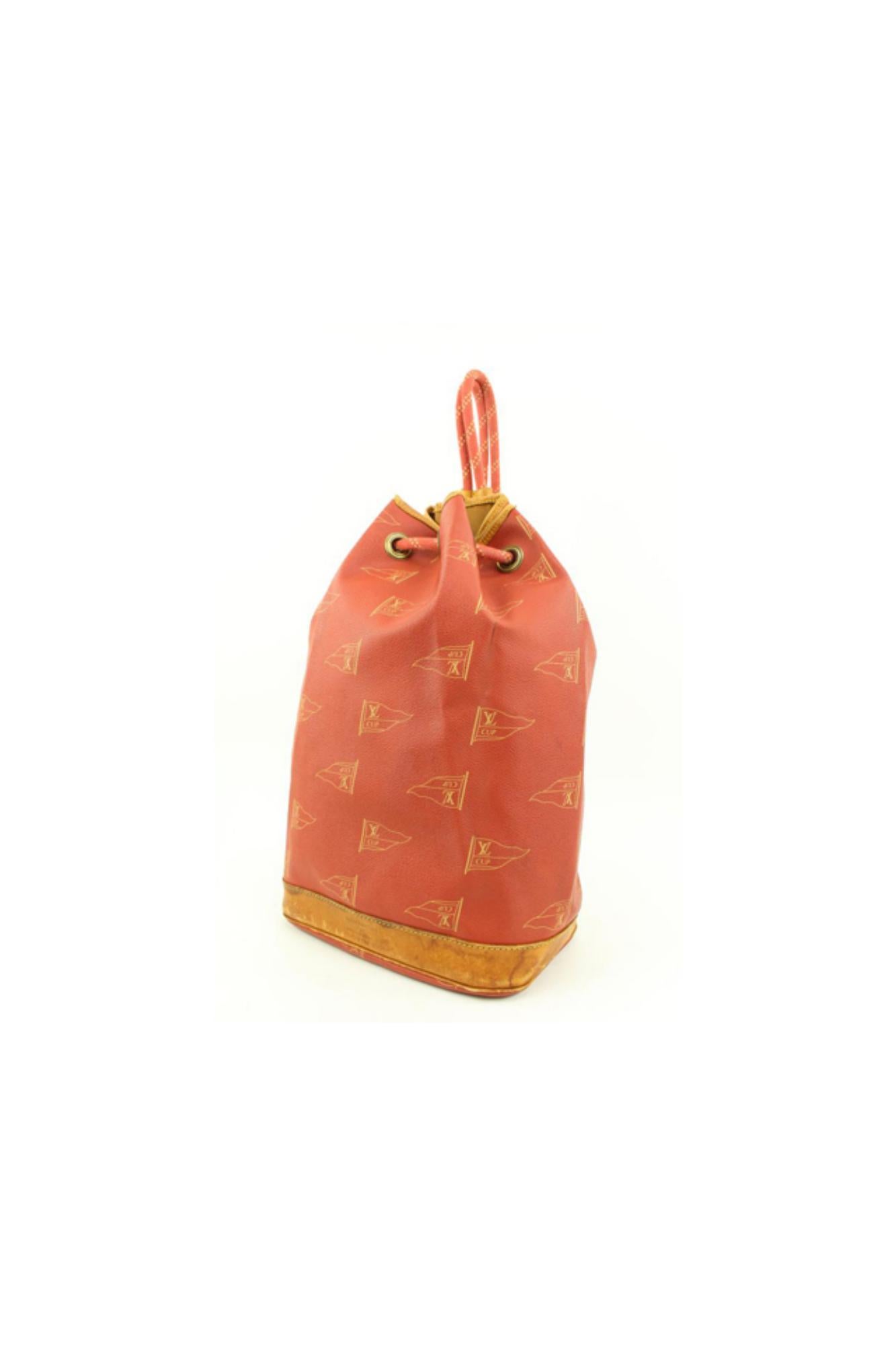 Louis Vuitton 1995 LV Cup Red Monogram Saint Tropez Drawstring Hobo Bag 65lv23s
Date Code/Serial Number: SP1914
Made In: France
Measurements: Length:  15.5