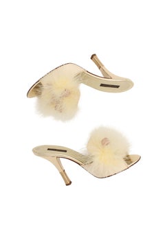 Louis Vuitton 2000's Satin Marabou Feather & Velvet Ribbon LV Logo Mules Heels