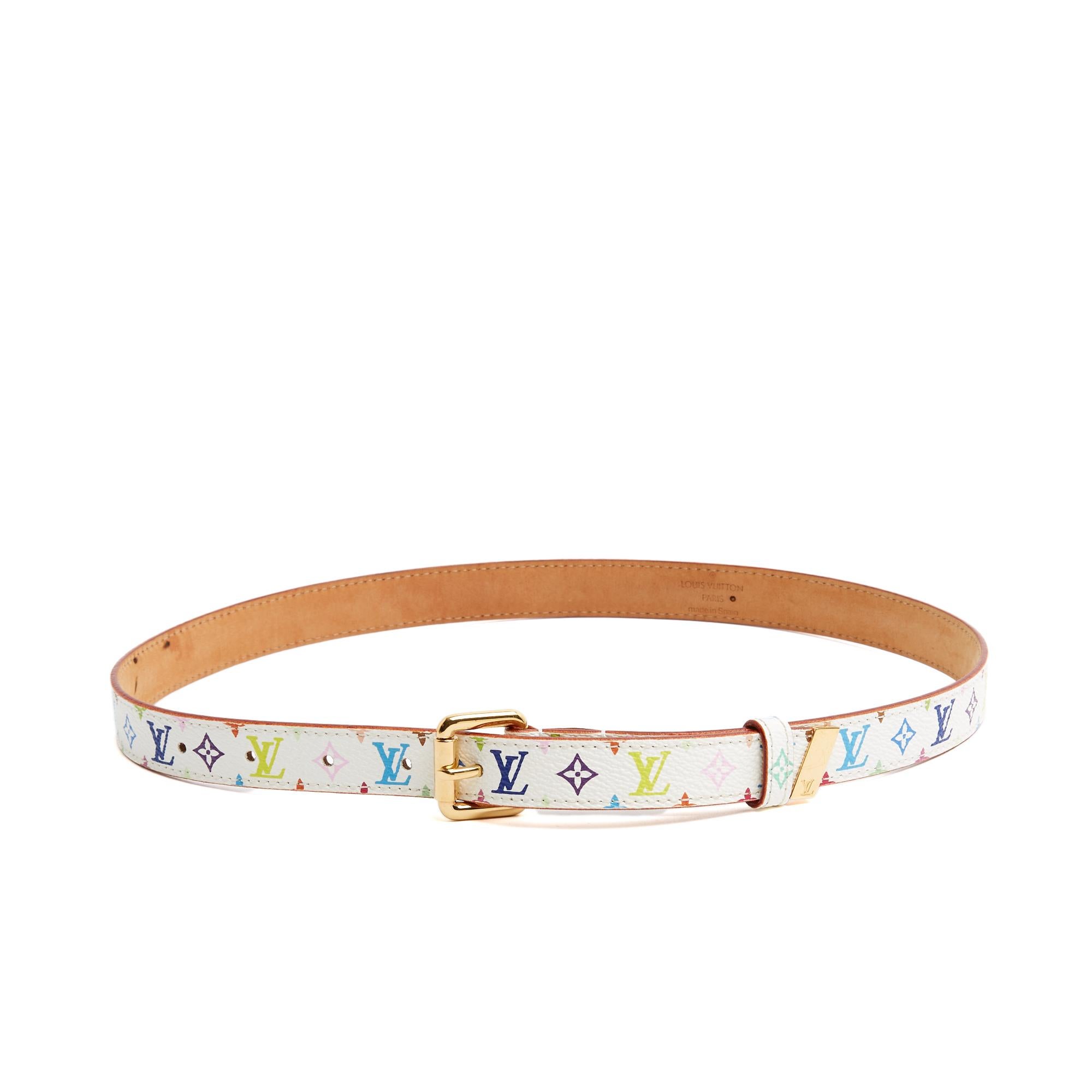 Ceinture Louis Vuitton par Murakami circa 2003 en toile enduite Monogram blanche avec motif LV 