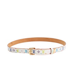 Louis Vuitton 2003 LV Ceinture T70 Murakami White Canvas Monogram Belt S 28in