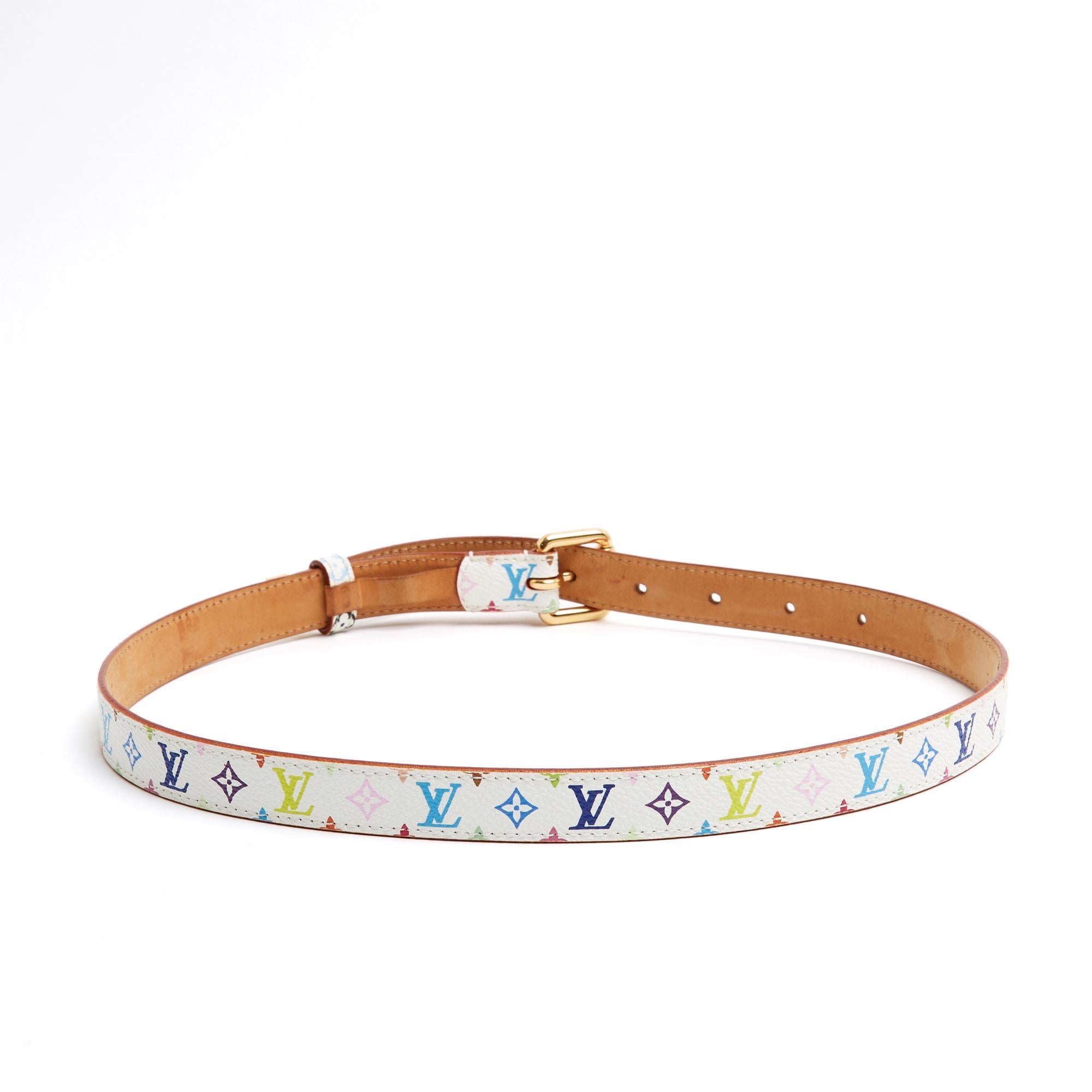 Louis Vuitton 2003 LV Ceinture T70 Murakami - Ceinture blanche - Ceinture monogramme S 28in Excellent état - En vente à PARIS, FR
