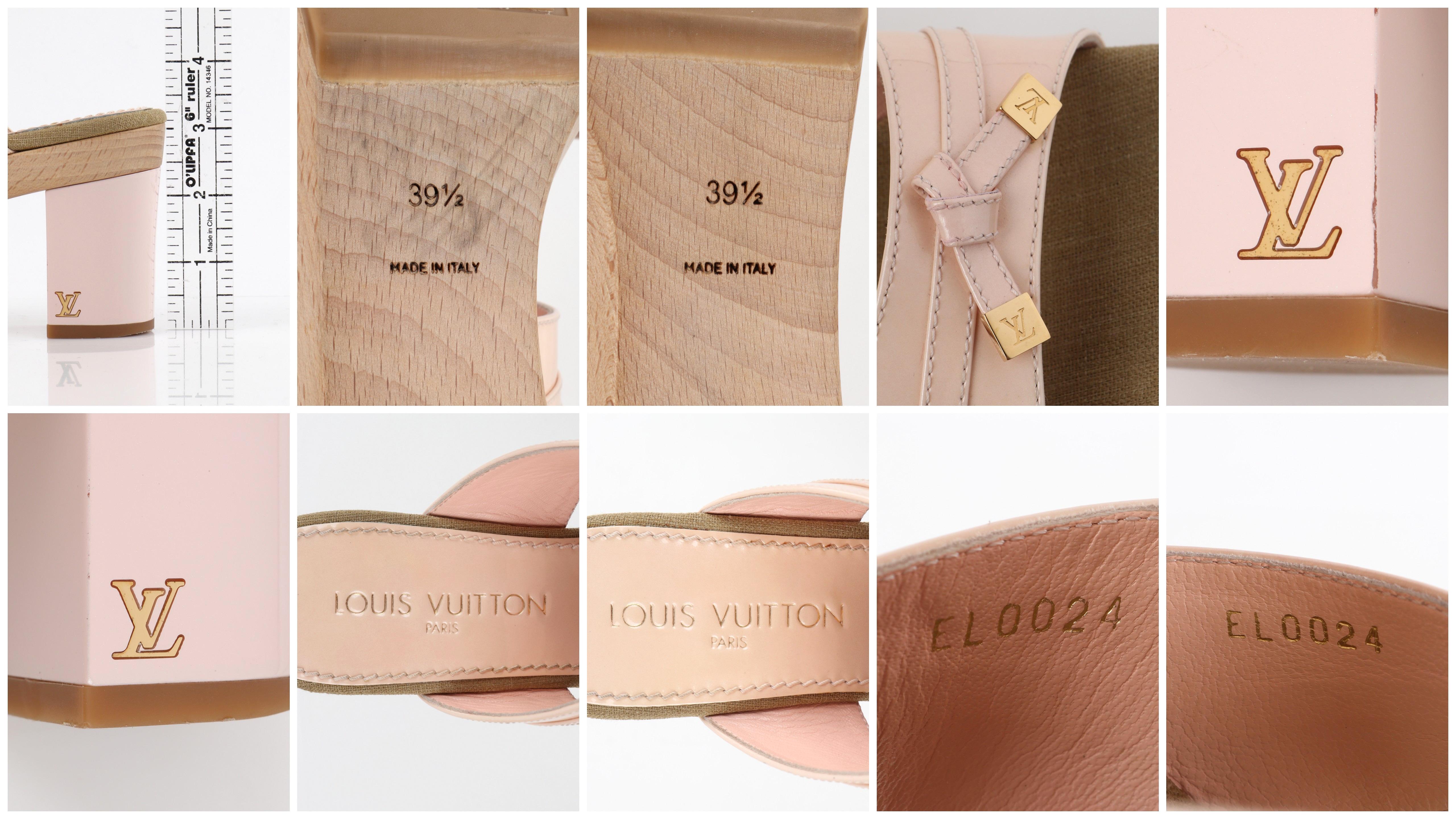 LOUIS VUITTON 2004 Opalescent Baby Pink Patent Leather Block Heel Slide Sandals 3