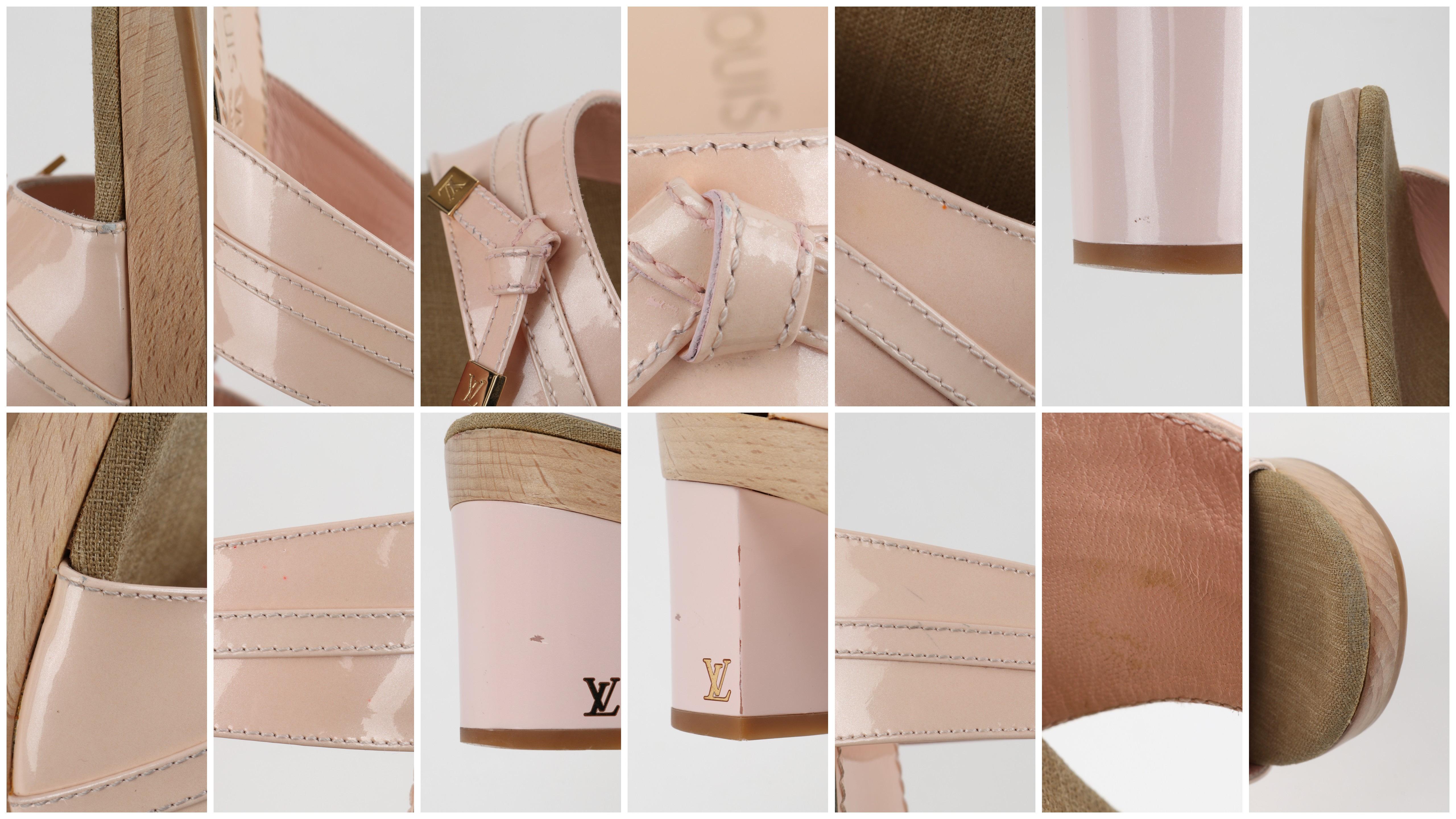 LOUIS VUITTON 2004 Opalescent Baby Pink Patent Leather Block Heel Slide Sandals 4