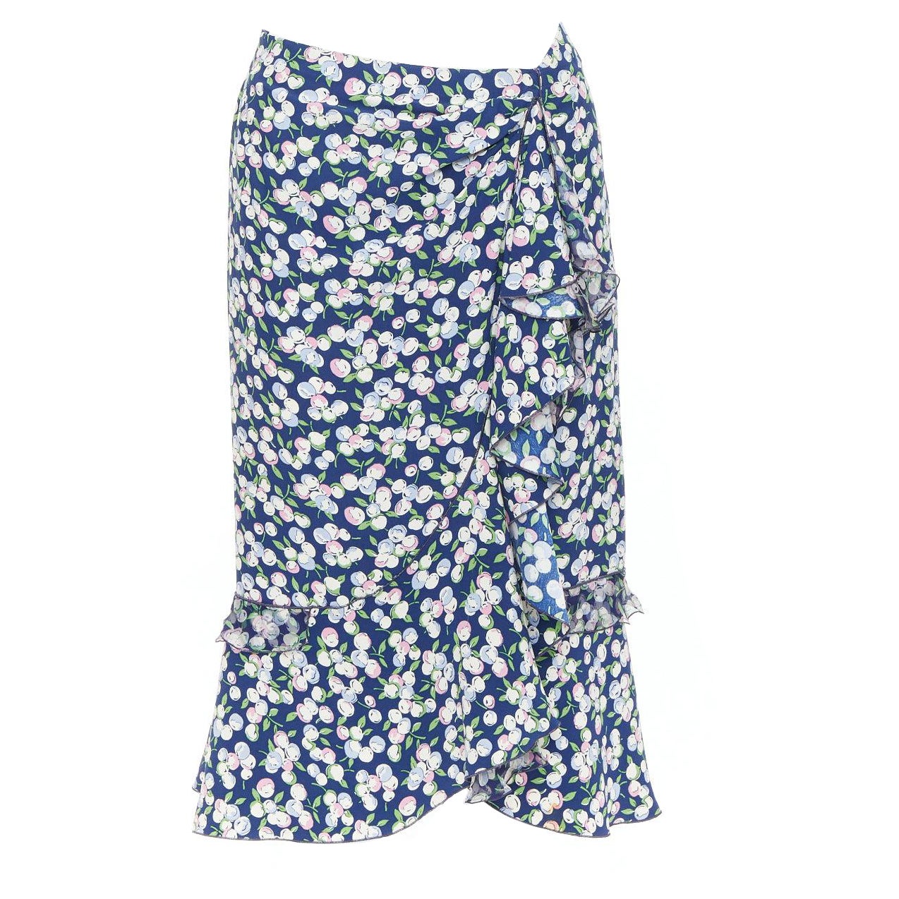 LOUIS VUITTON 2005 Runway floral cherry print ruffle midi skirt FR38 M
