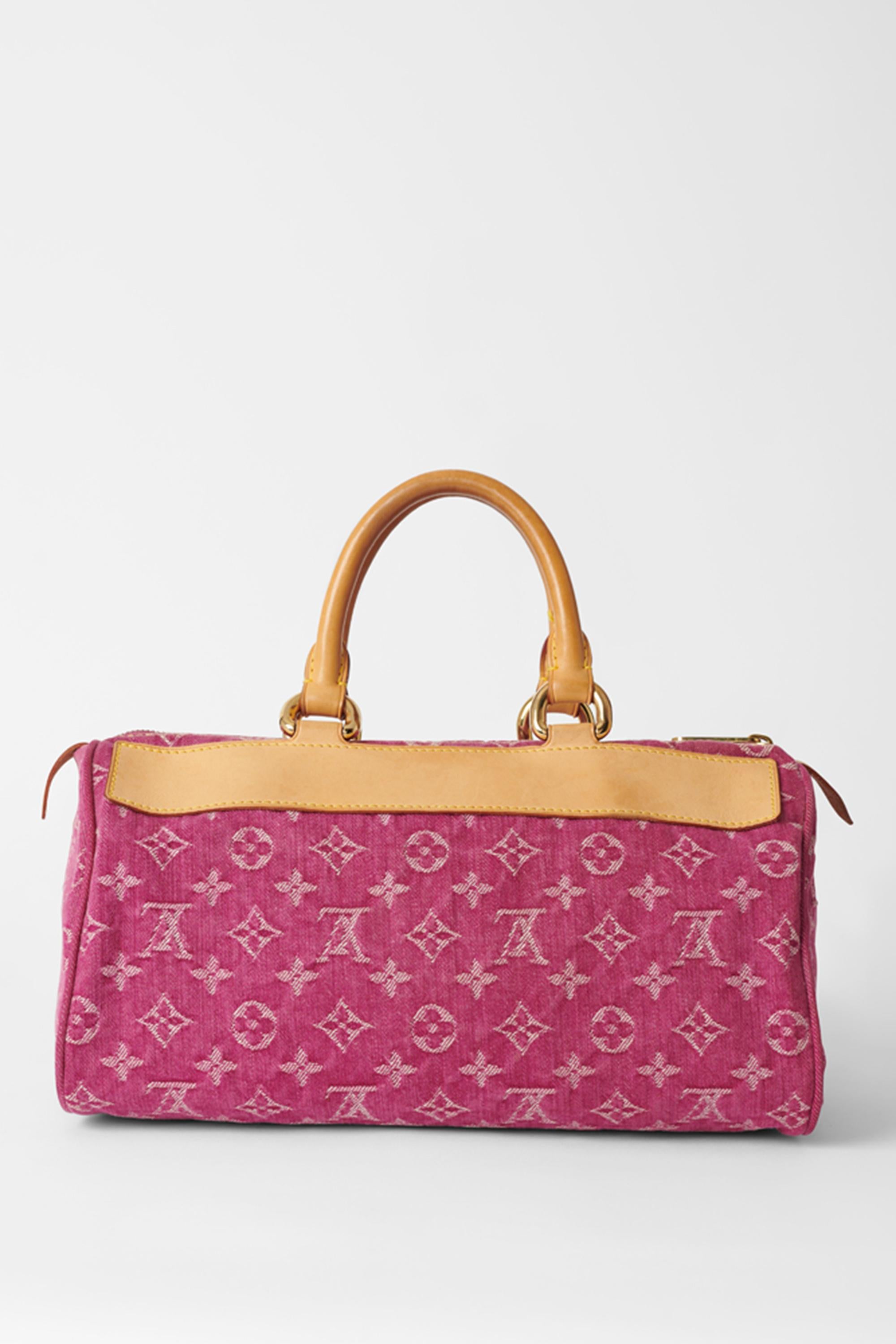 Louis Vuitton 2006 Pink Denim Monogram Speedy Bag & Scarf In Excellent Condition For Sale In London, GB