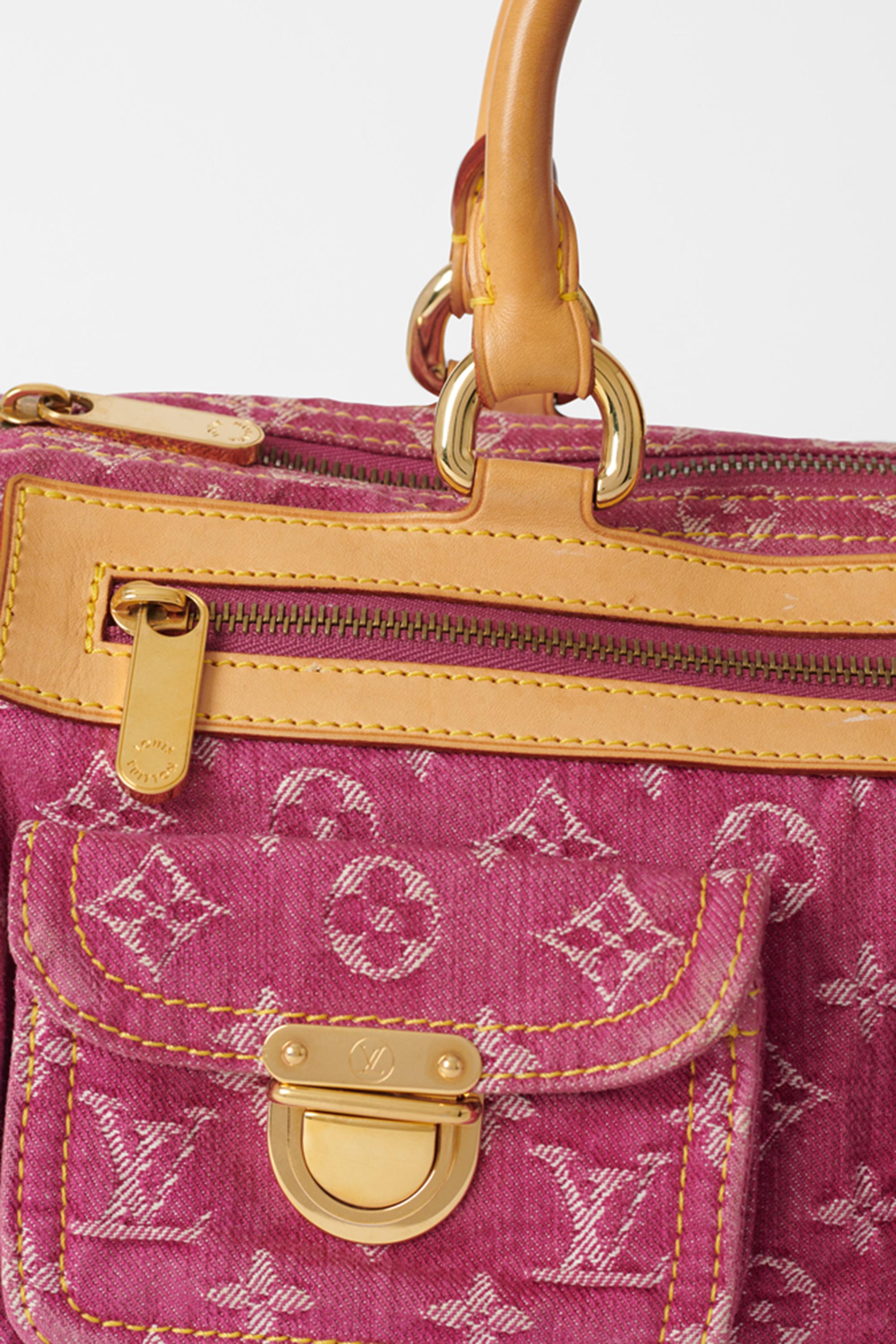 Louis Vuitton 2006 Pink Denim Monogram Speedy Bag & Scarf For Sale 1