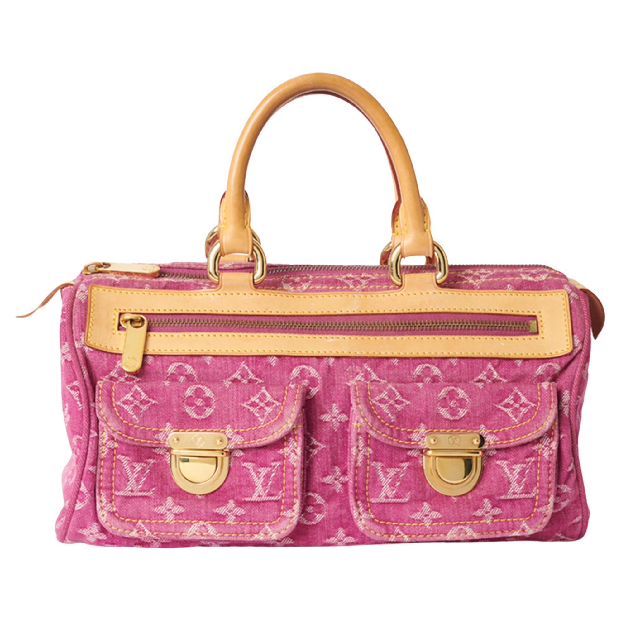 Louis Vuitton 2006 Pink Denim Monogram Speedy Bag & Scarf For Sale
