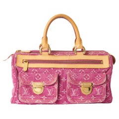 Used Louis Vuitton 2006 Pink Denim Monogram Speedy Bag & Scarf