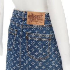 LOUIS VUITTON 2006 Vintage LV monogram blue denim jacquard mini skirt XS rare