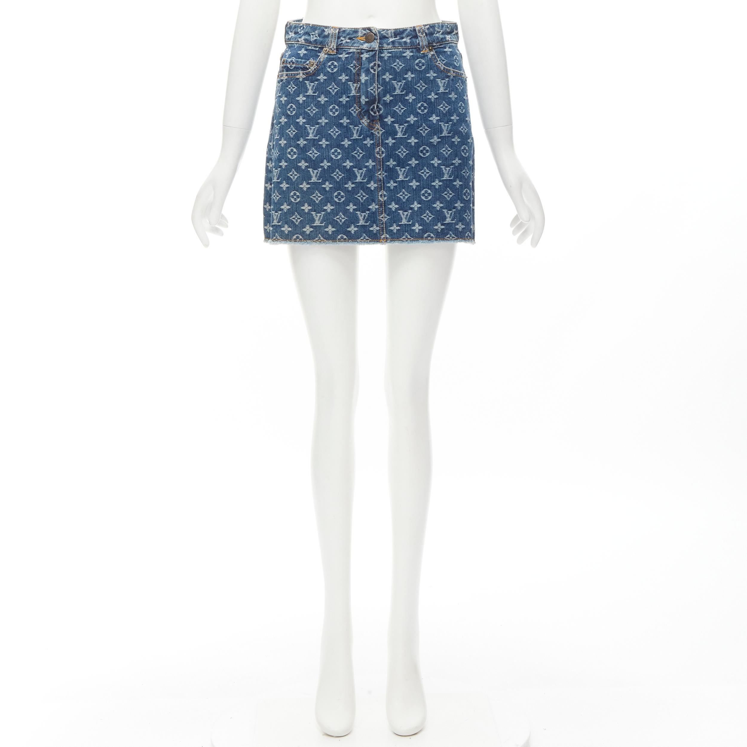 LOUIS VUITTON 2006 Vintage LV monogram blue denim jacquard mini skirt XS rare 4