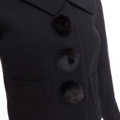 LOUIS VUITTON 2007 black wool crepe Mink fur button cropped jacket FR38 M