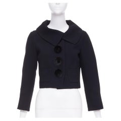 LOUIS VUITTON 2007 black wool crepe Mink fur button cropped jacket FR38 M