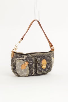 Louis Vuitton 2007 Pouchy Bag in Black Grey LV Monogram Denim and Leather