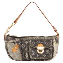 Louis Vuitton 2007 Pouchy Bag in Black Grey LV Monogram Denim and Leather