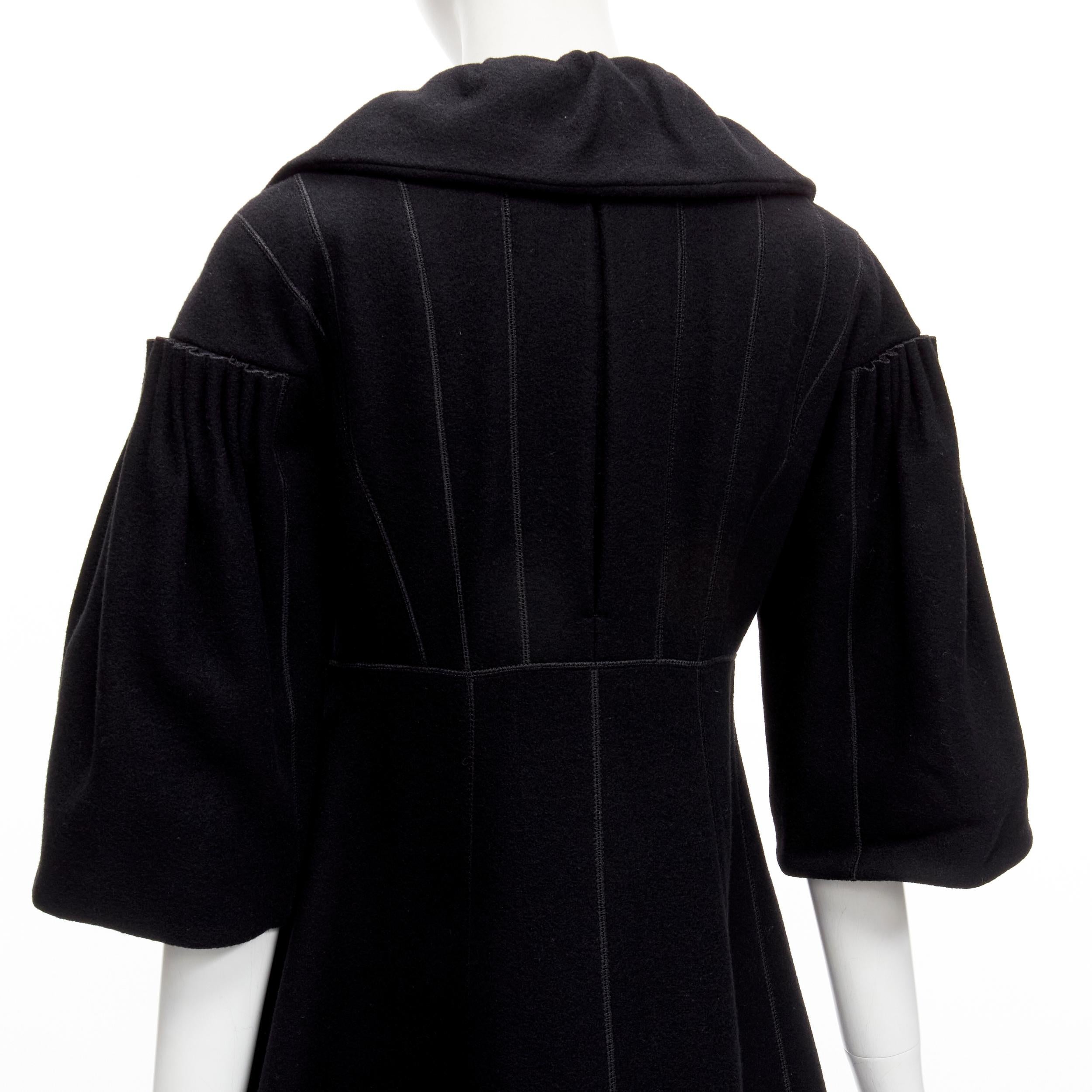 LOUIS VUITTON 2007 Runway black wool pleated Victorian coat dress FR34 XS For Sale 7