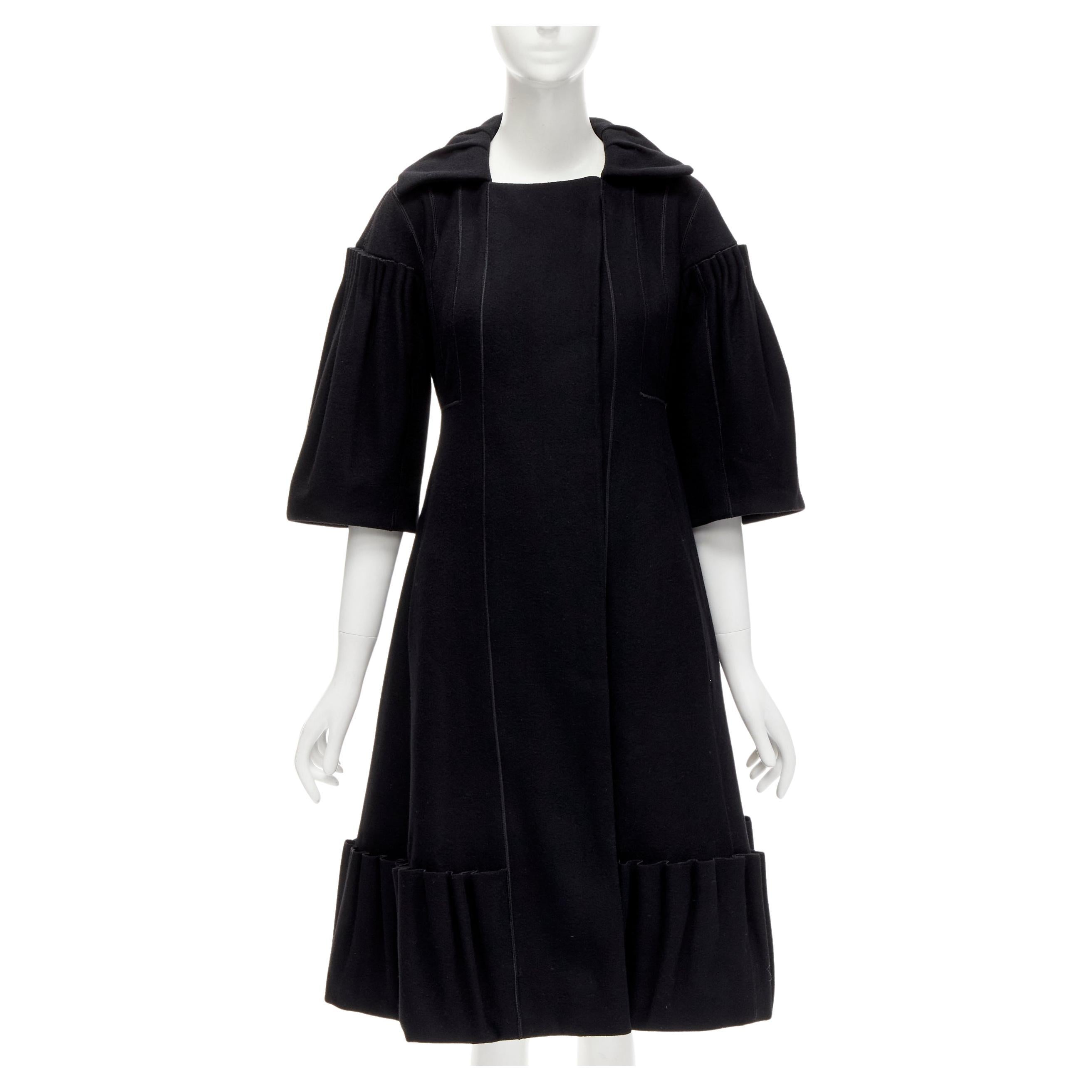LOUIS VUITTON 2007 Runway black wool pleated Victorian coat dress FR34 XS For Sale