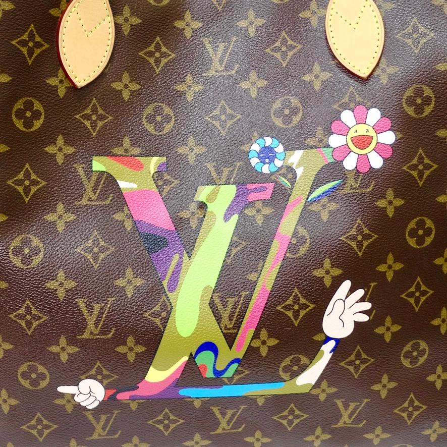Wow! This 2007 Takashi Murakami tote bag is calling your name! Takashi Murakami presents his take on Louis Vuitton's iconic 'Neverfull' jumbo style tote bag with this classic bag featuring a gorgeous Murakami artwork in the center as the focal