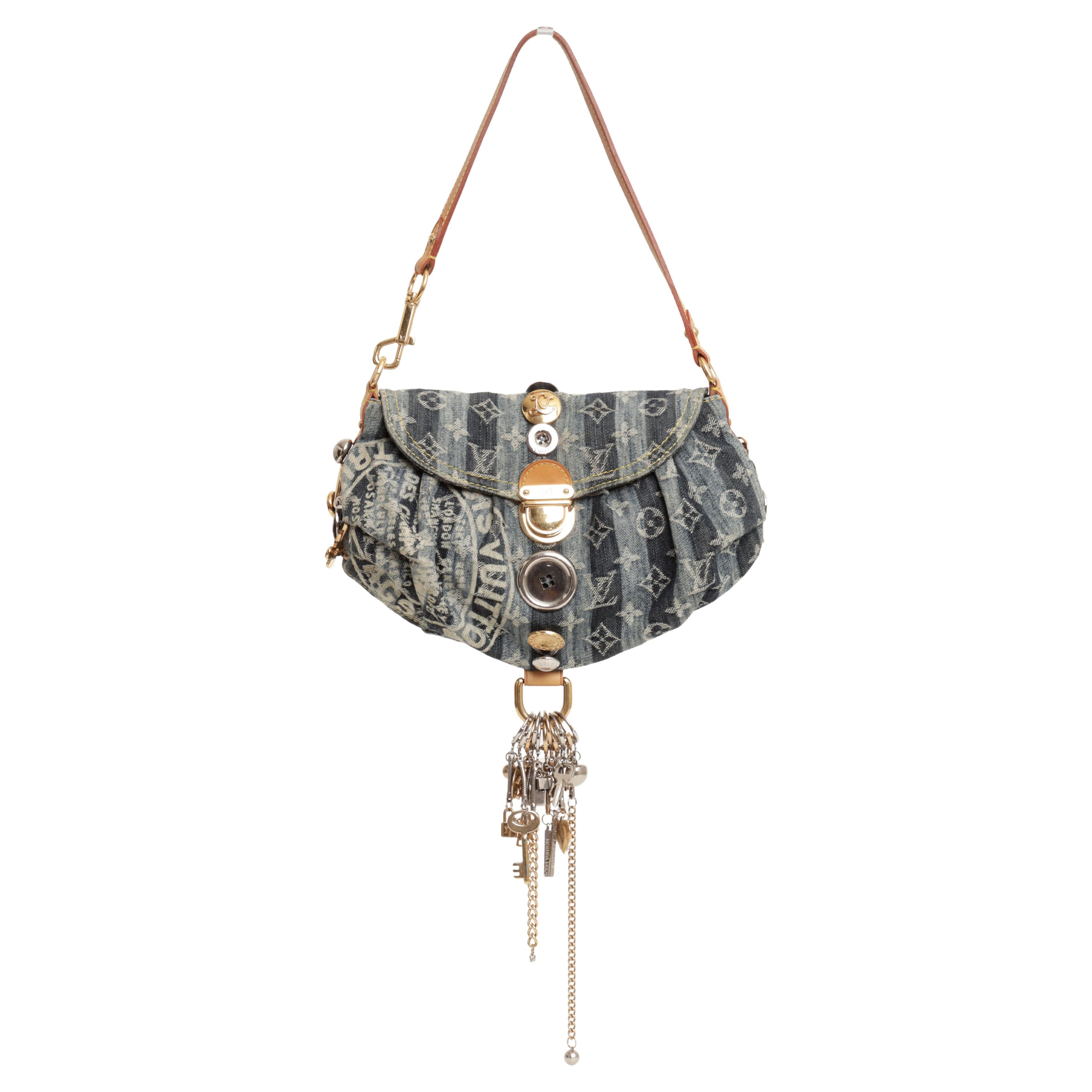 Louis Vuitton 2008 Limited Edition Judy Blame Mini Pleaty Raye Bag in Blue Denim For Sale