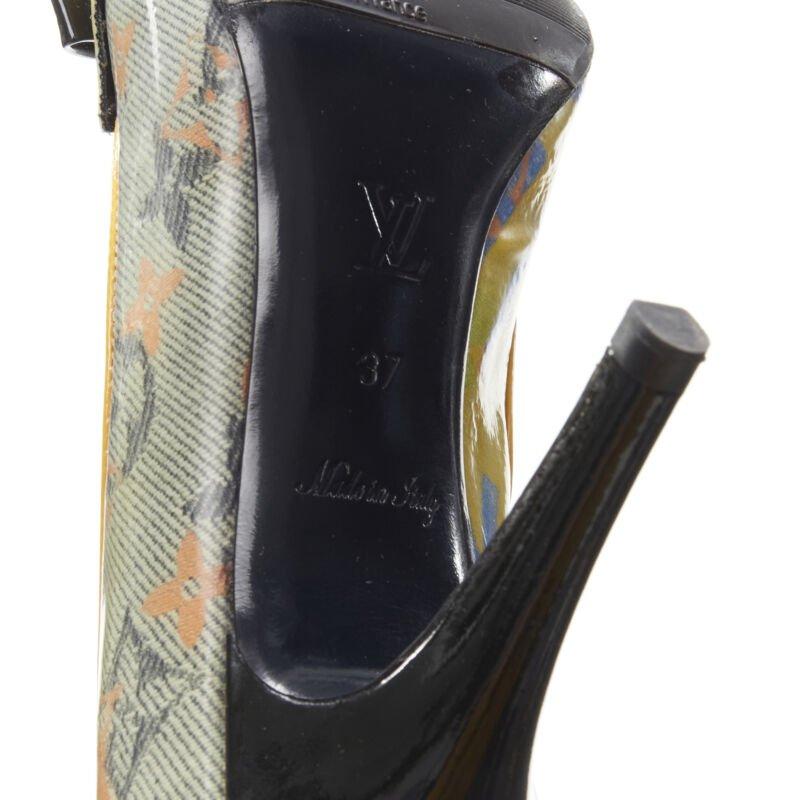 LOUIS VUITTON 2008 Richard Prince denim yellow monogram peep toe heel EU37 5